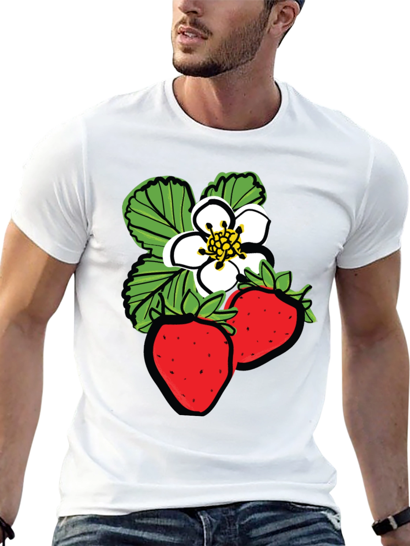 Strawberry Design Black T-Shirt