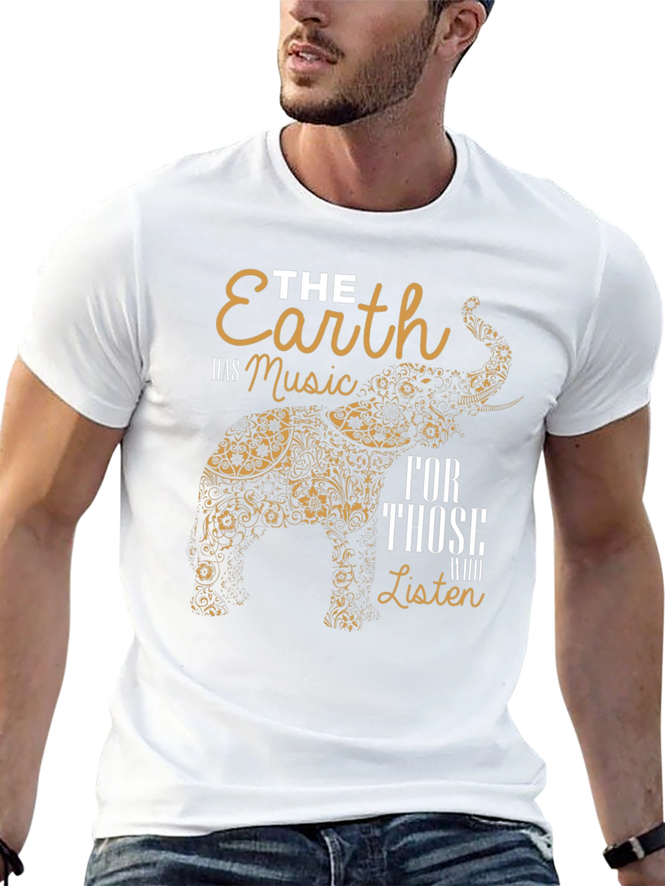 Earth Music Elephant Print Black T-Shirt