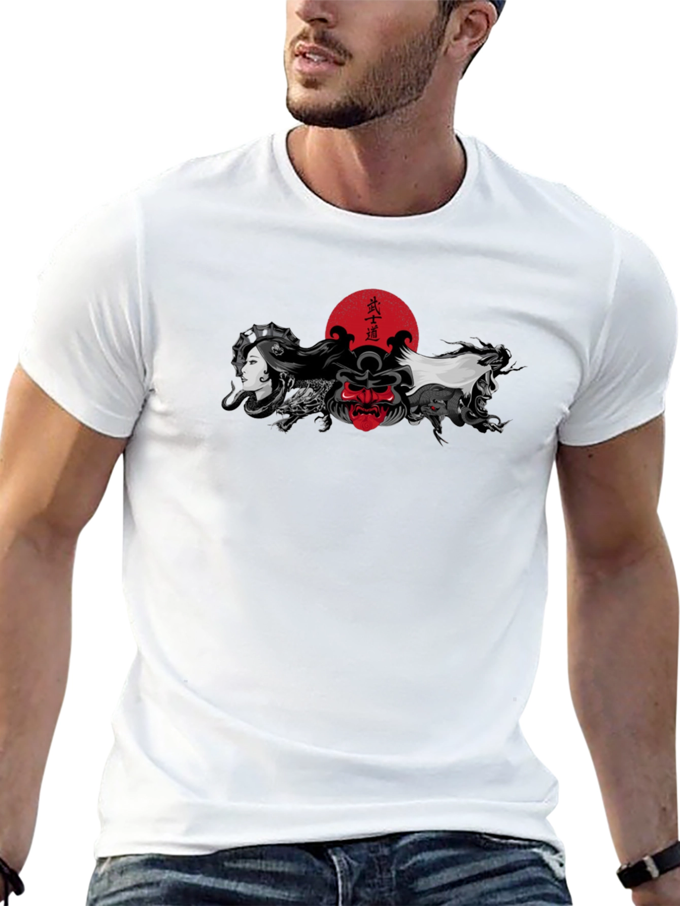 Japanese Art T-Shirt: Samurai Geisha Dragon