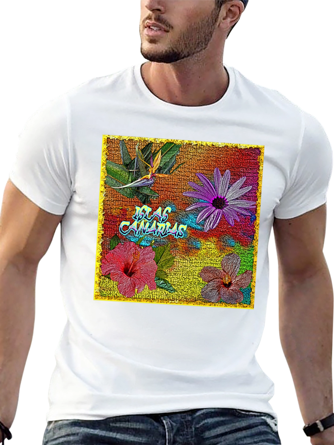 Floral Islas Canarias Black T-Shirt