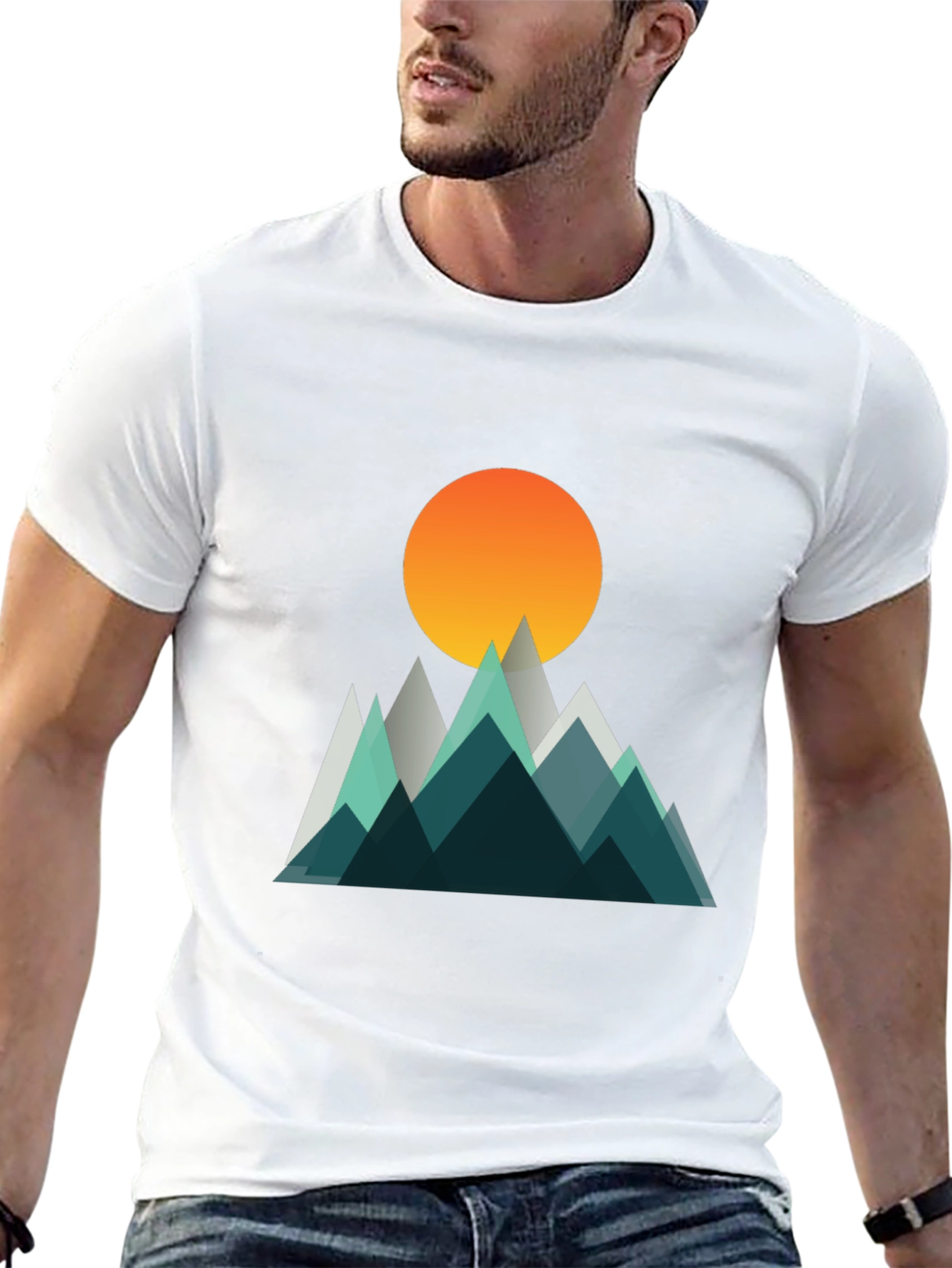 Geometric Mountain Sunset Graphic T-Shirt