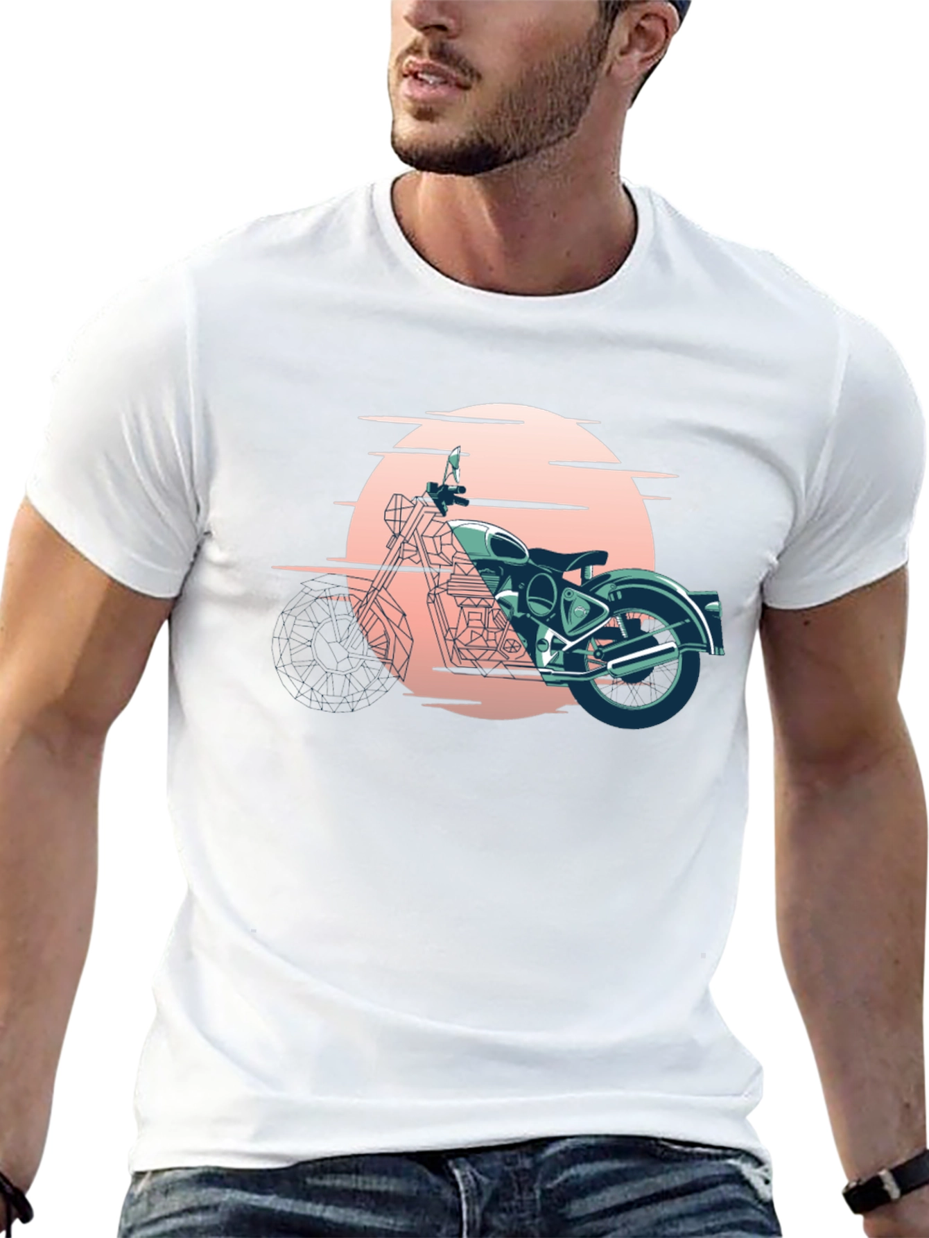Retro Motorcycle Graphic Tee - Black Cotton T-Shirt