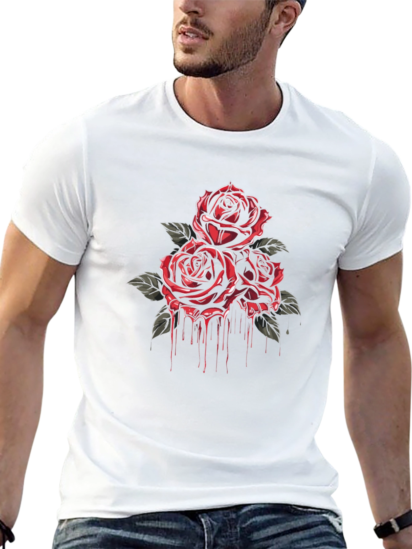 Crimson Rose Drip Graphic Tee - Black