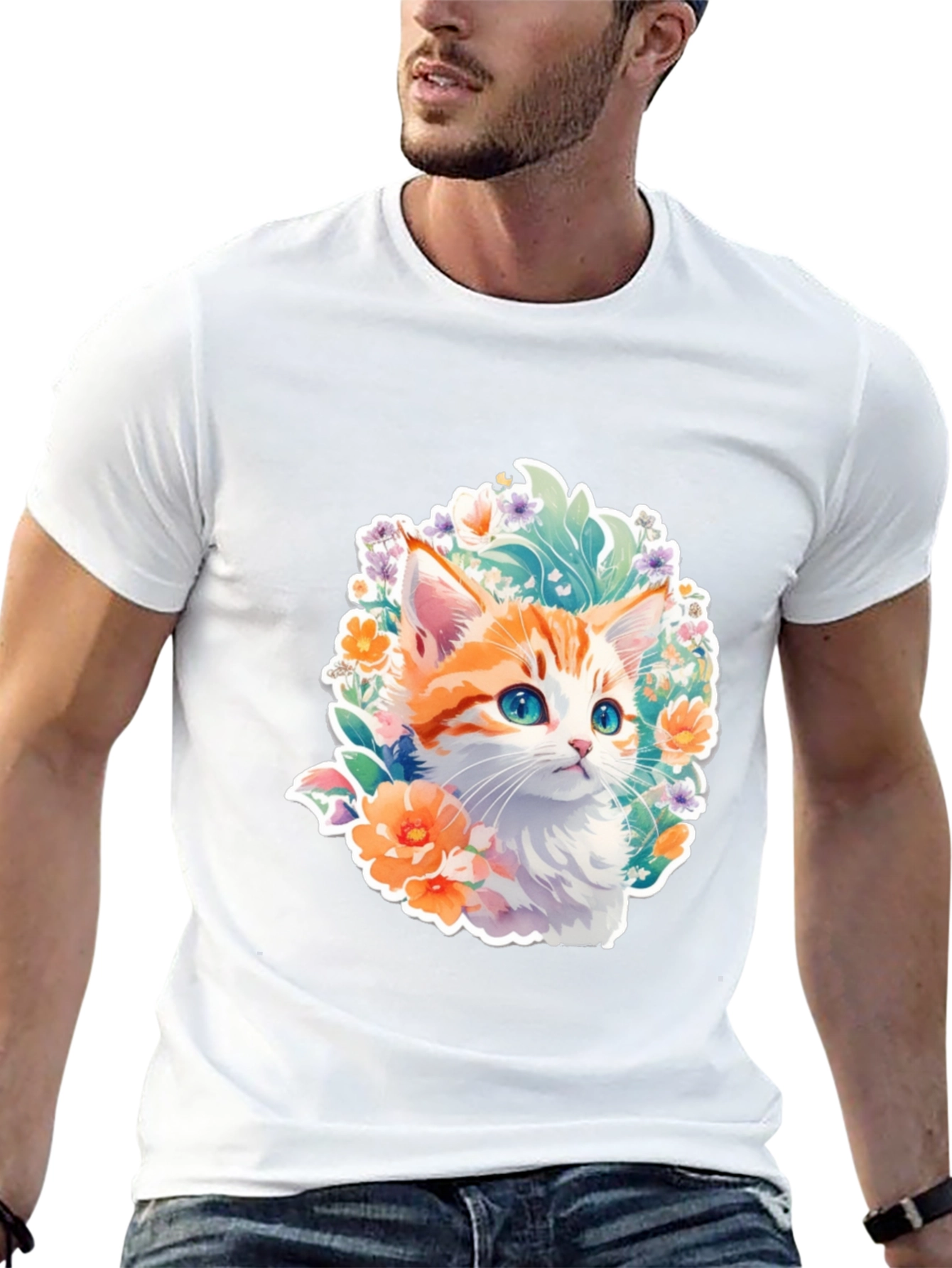 Floral Kitten Graphic Tee - Cute Cat T-Shirt