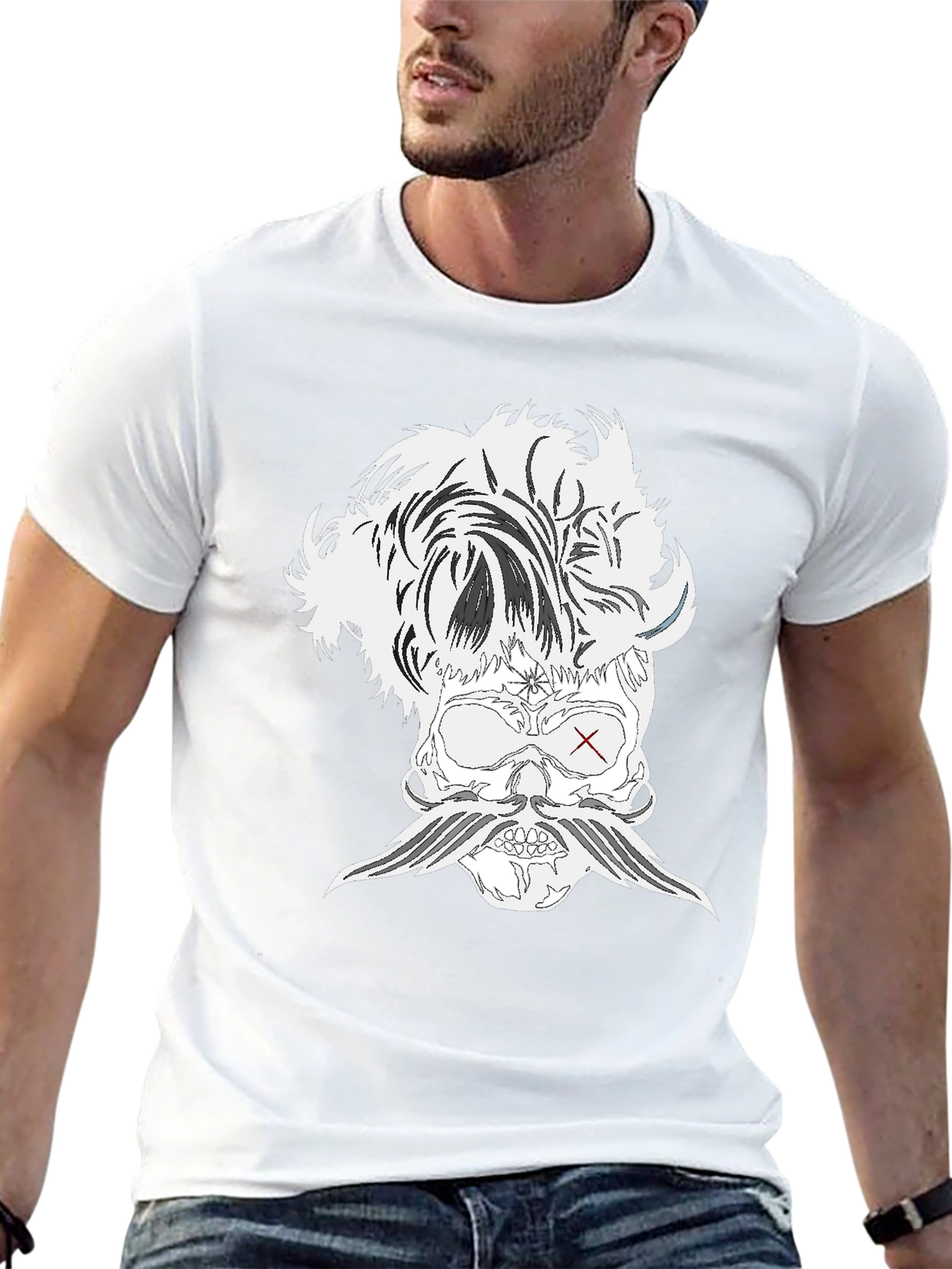 Skull with Mustache Black T-Shirt