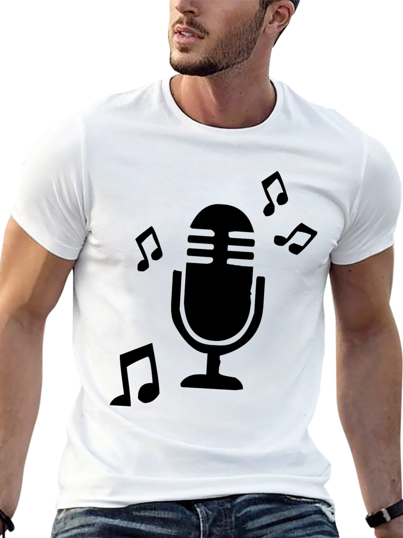 Retro Microphone Music Notes Graphic T-Shirt