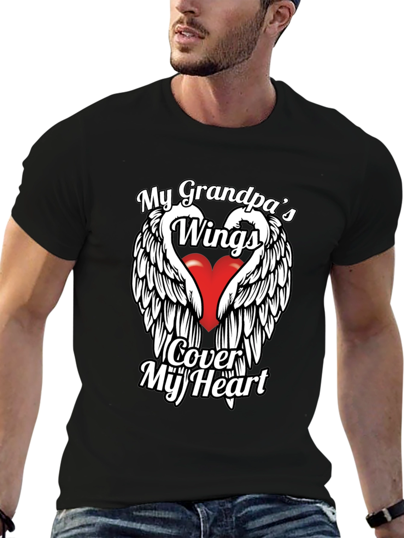 My Grandpas Wings Black Graphic T-Shirt