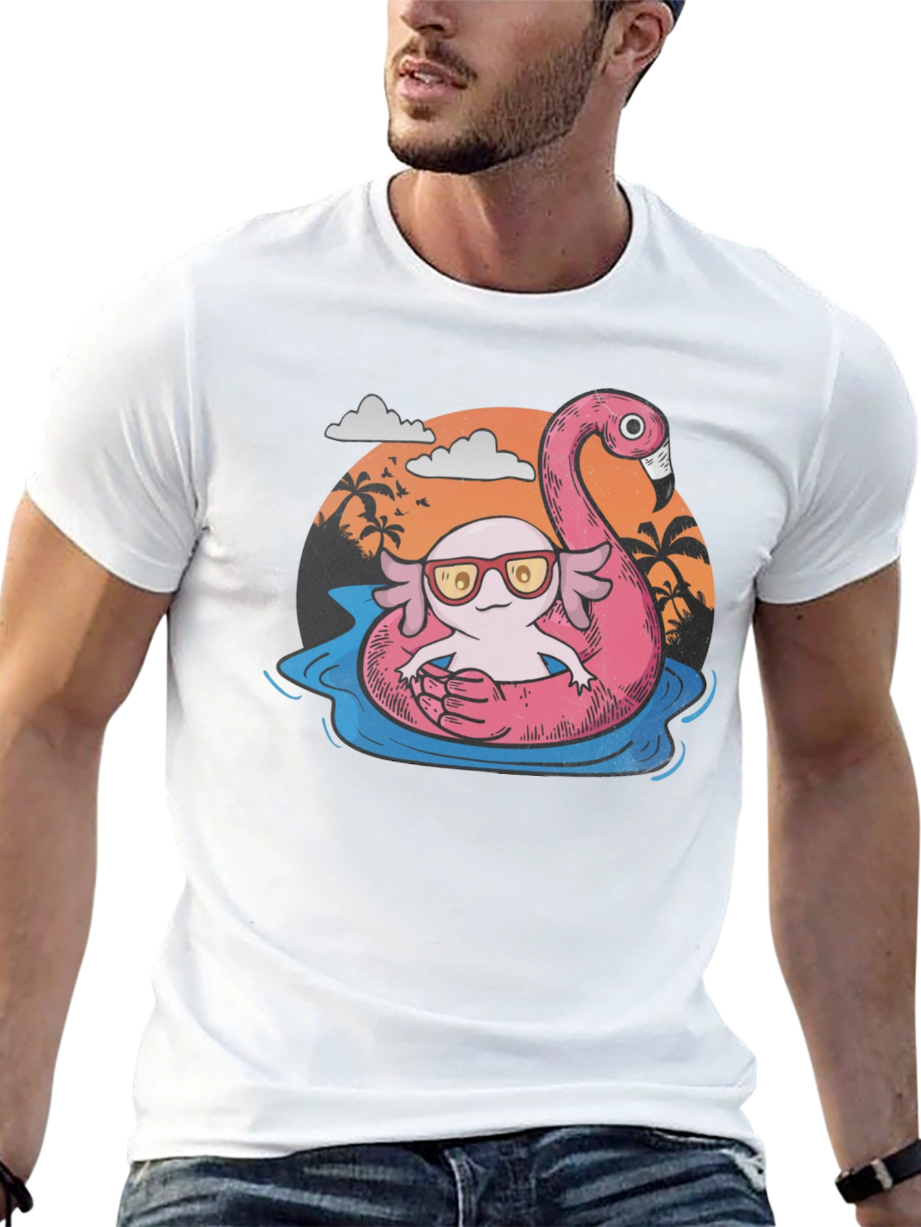 Cool Axolotl Flamingo Pool Float Graphic Tee
