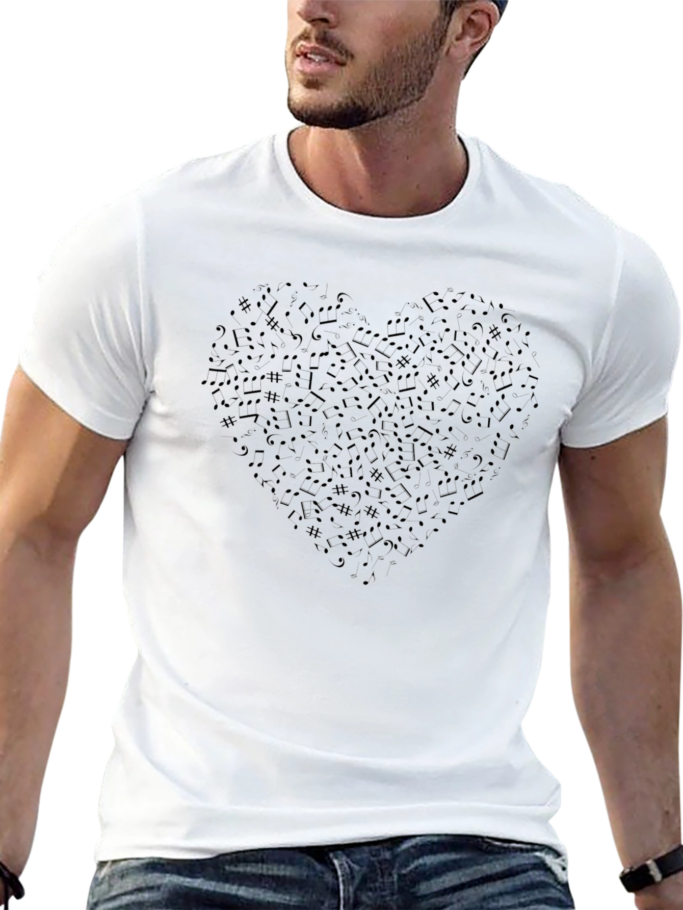 Musical Heart T-Shirt - Black Crew Neck Tee