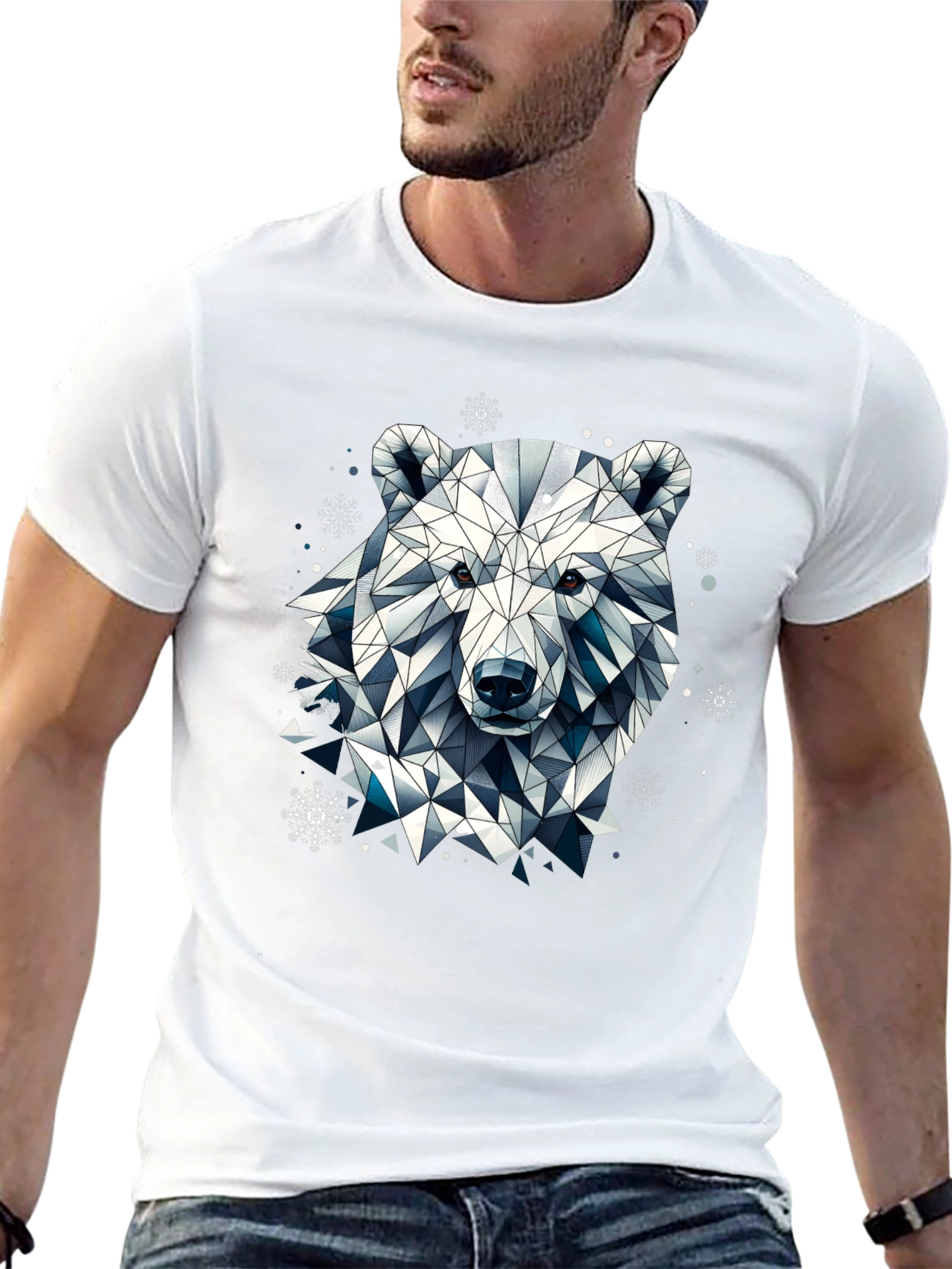 Geometric Polar Bear Black T-Shirt