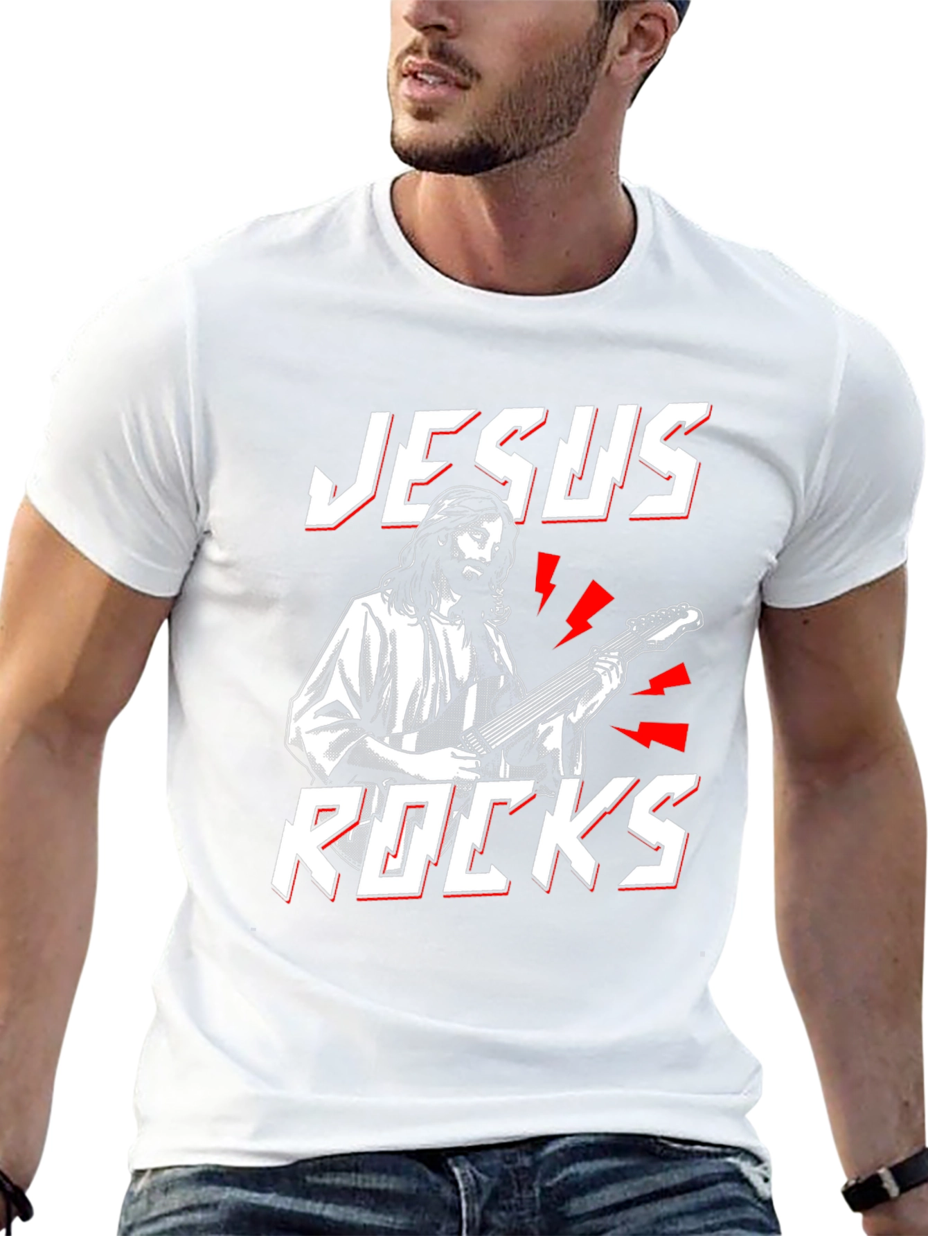 Jesus Rocks T-Shirt - Christian Guitarist Tee