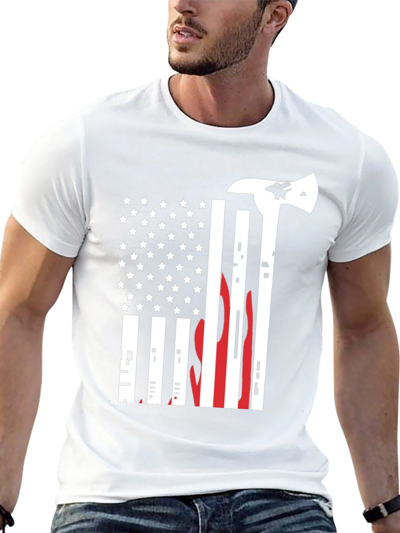Firefighter Flag Axe Graphic Tee