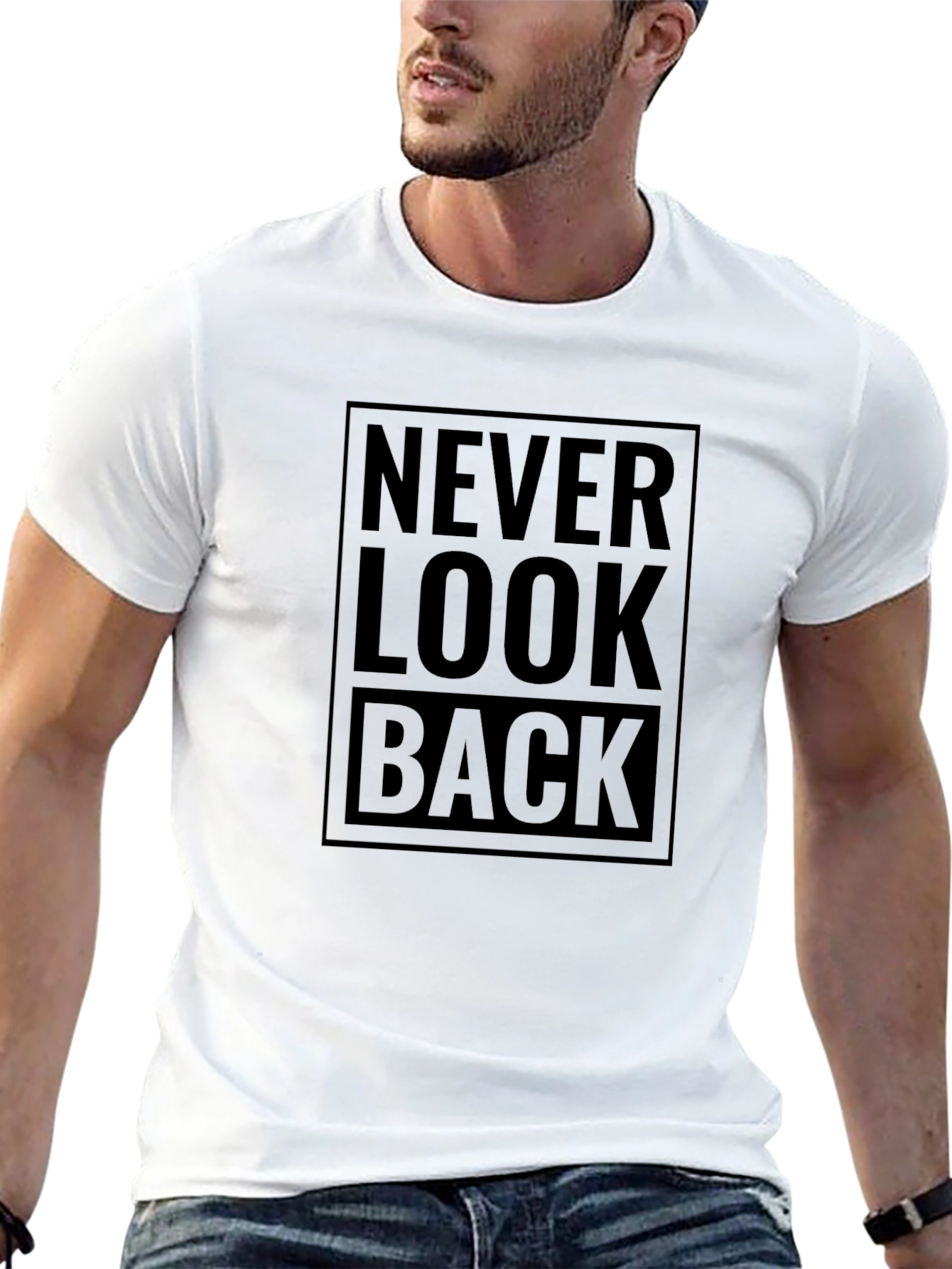 Never Look Back Black Graphic T-Shirt