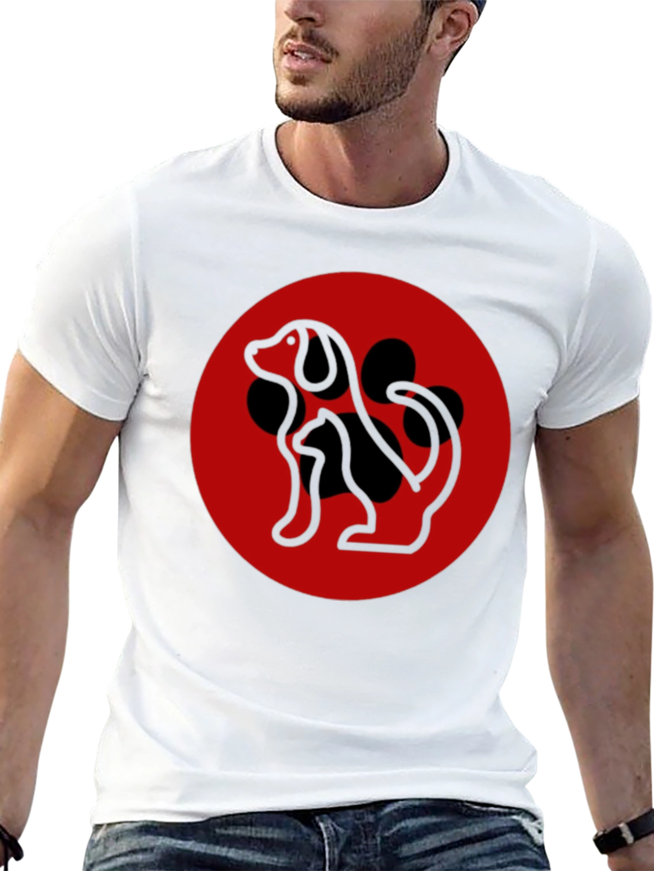 Dog Silhouette Graphic Tee - Black Casual T-Shirt