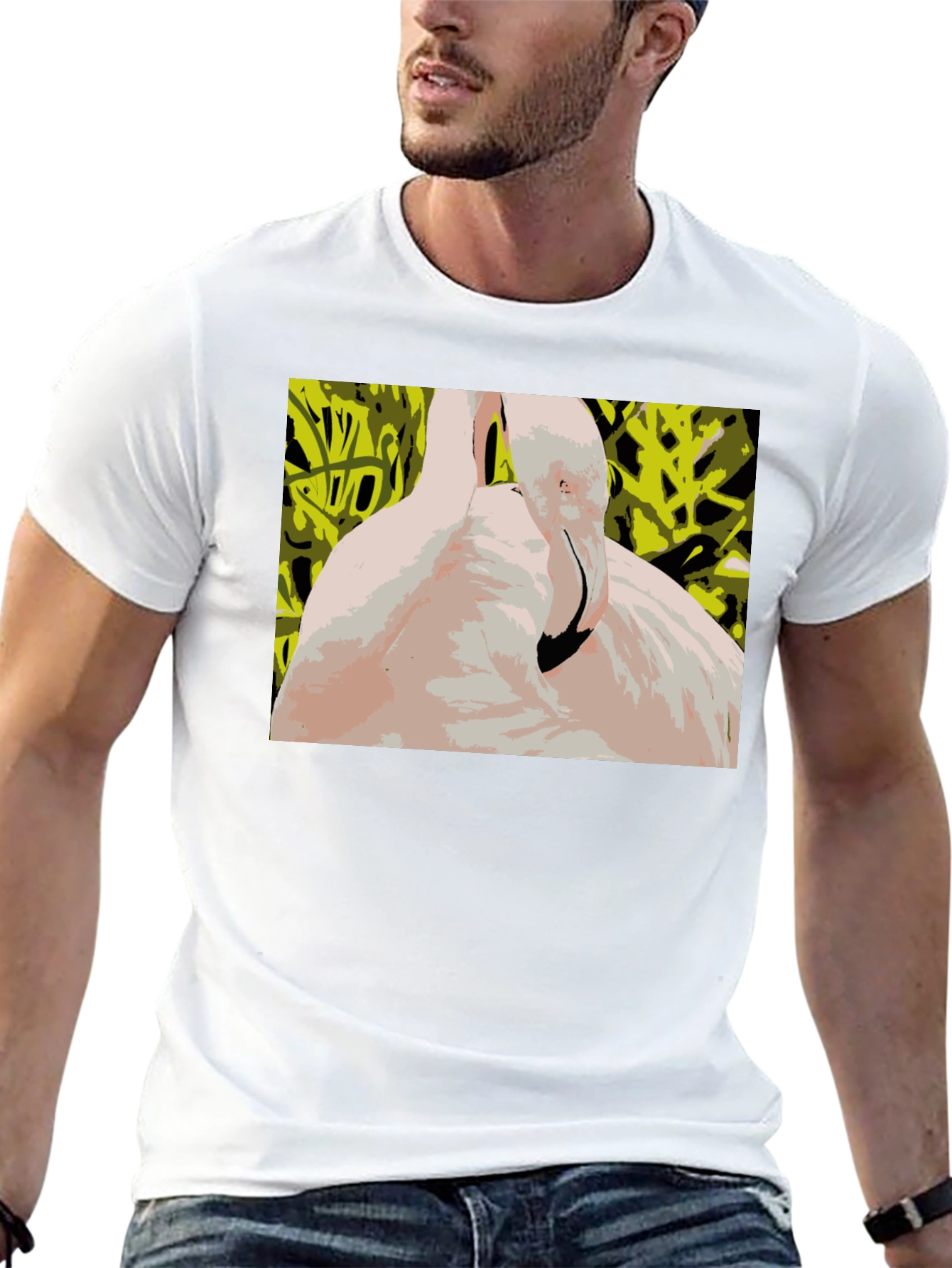 Abstract Flamingo Graphic Tee - Stylish Black T-Shirt