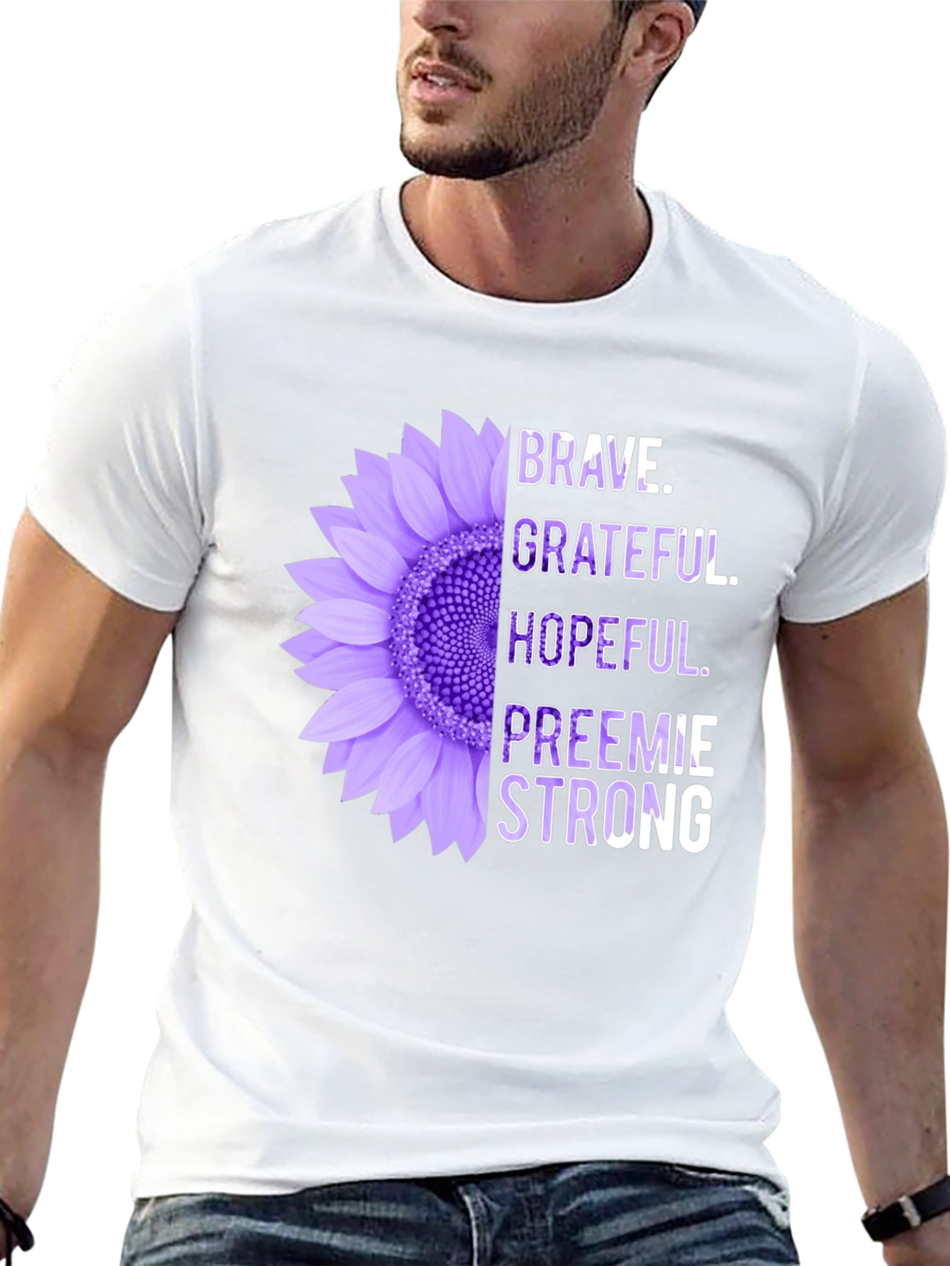 Brave Preemie Strong Purple Sunflower T-Shirt