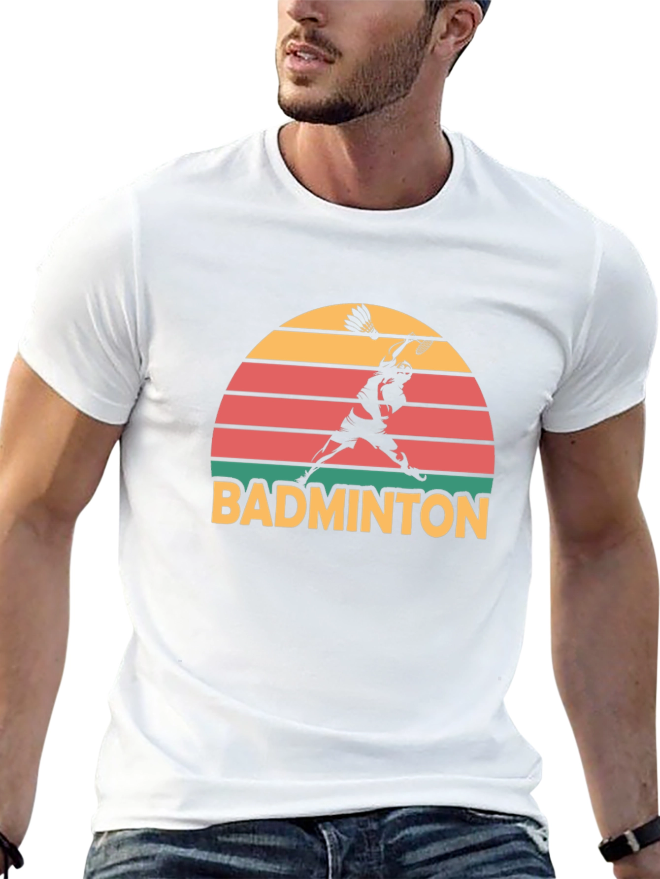 Retro Badminton Sunset Graphic T-Shirt