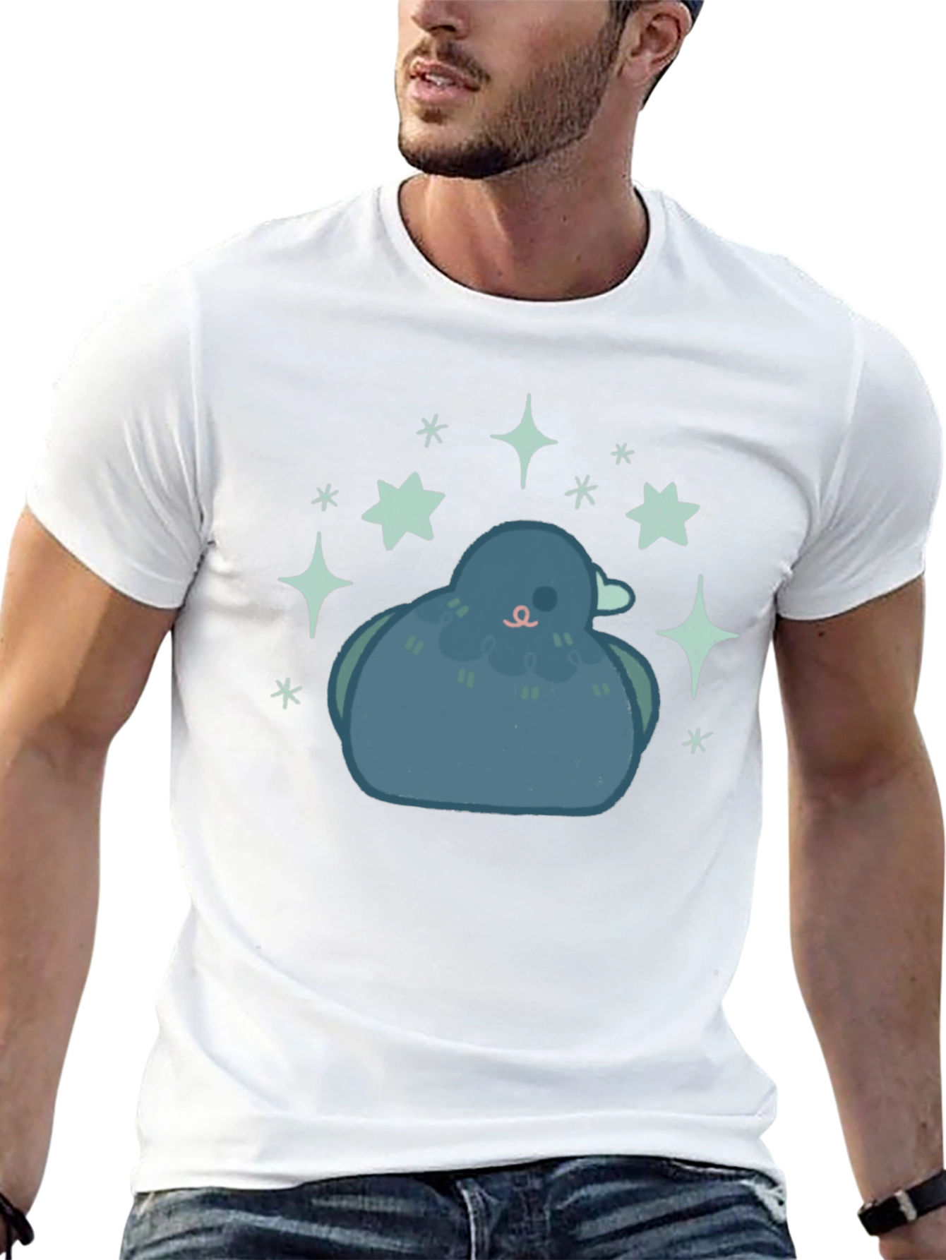 Pigeon Starry Tee - Cute Bird Graphic Black T-Shirt