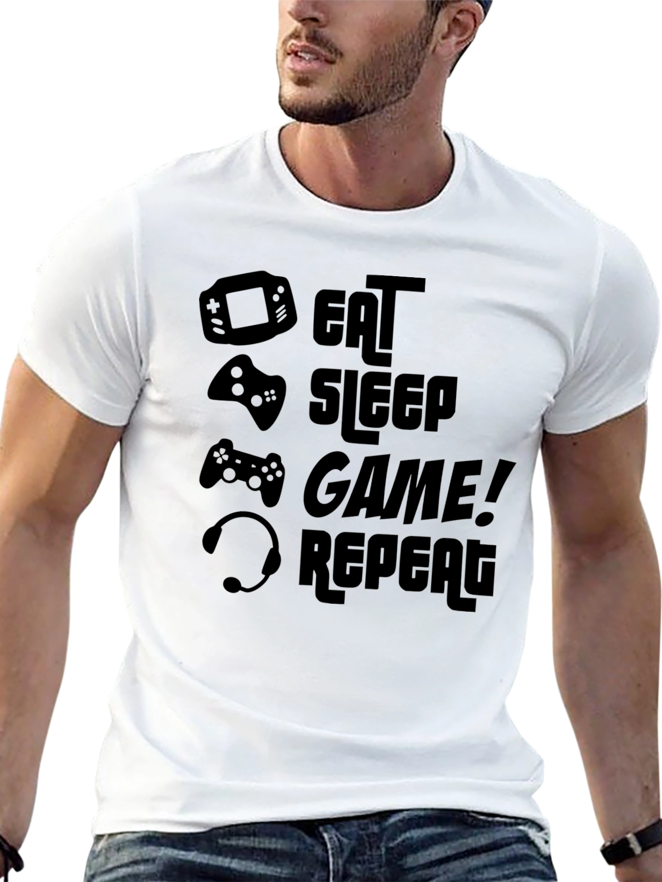 Eat Sleep Game Repeat Black Graphic T-Shirt
