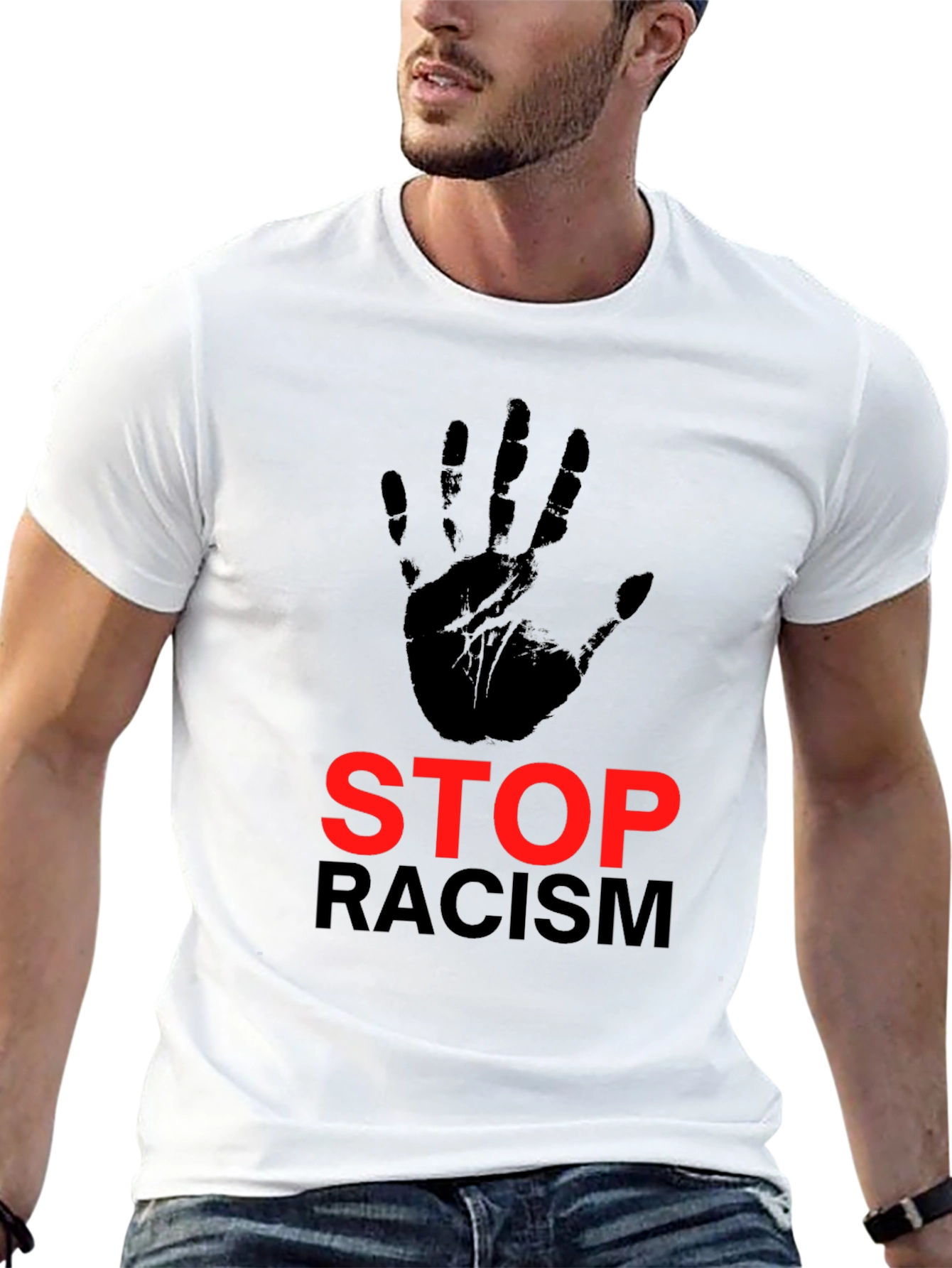 Stop Racism Graphic Print Crew Neck T-Shirt