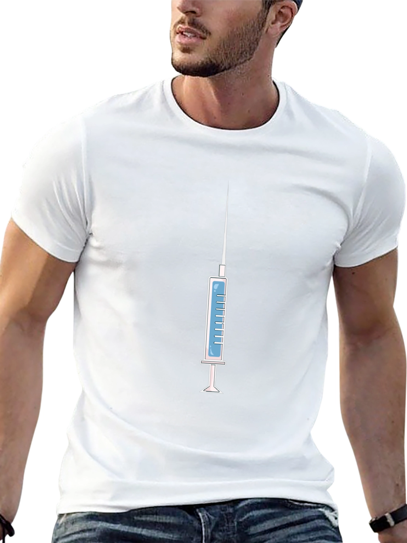 Syringe Graphic Tee - Novelty Design Black Cotton Shirt