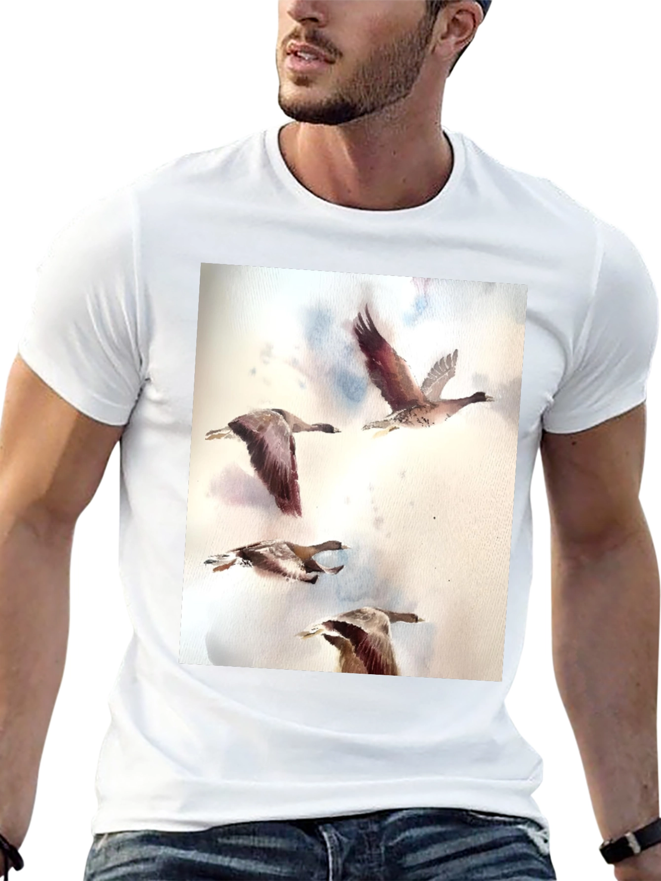 Watercolor Ducks Black T-Shirt