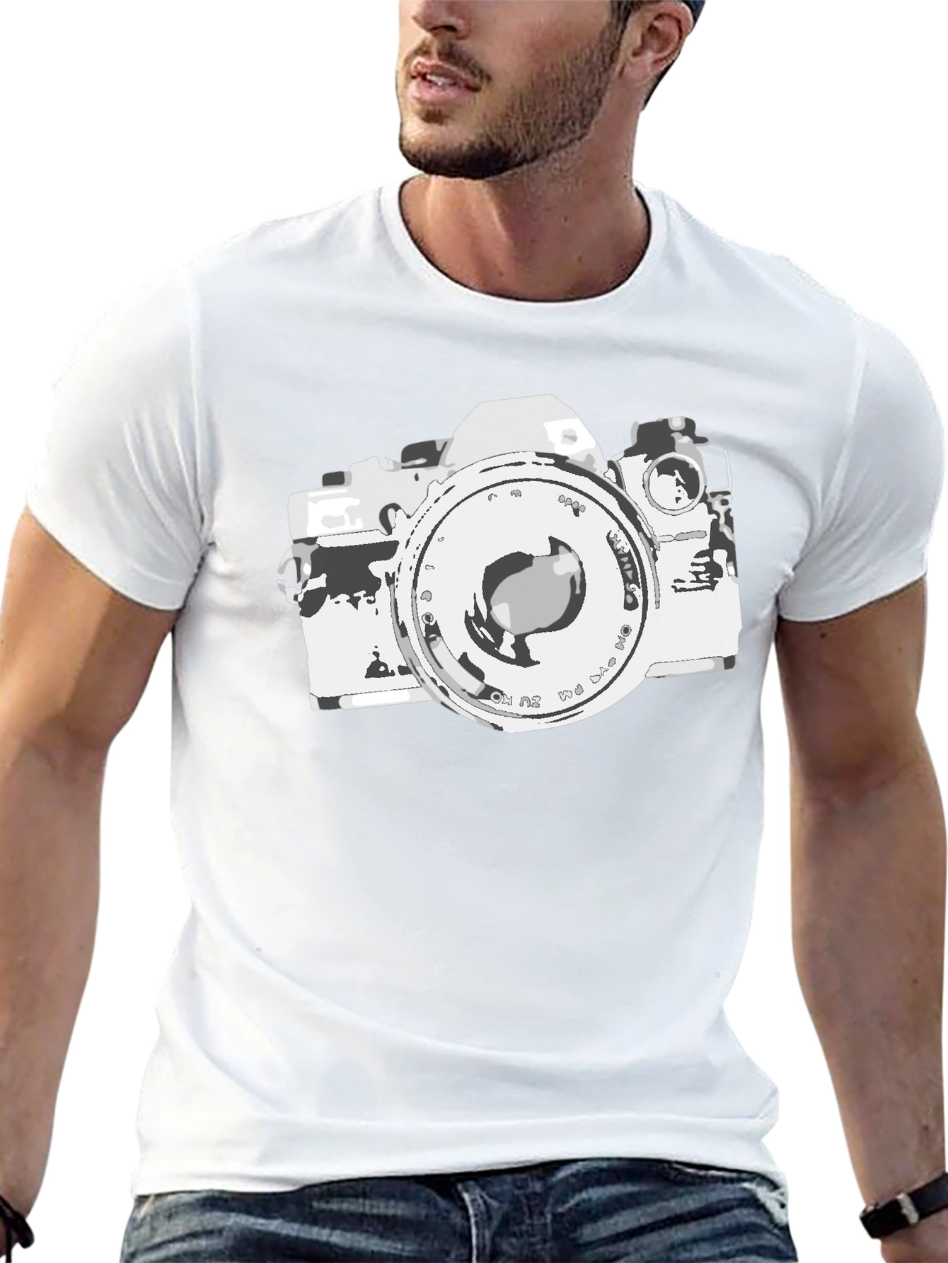 Retro Camera Graphic Tee - Black Cotton Blend
