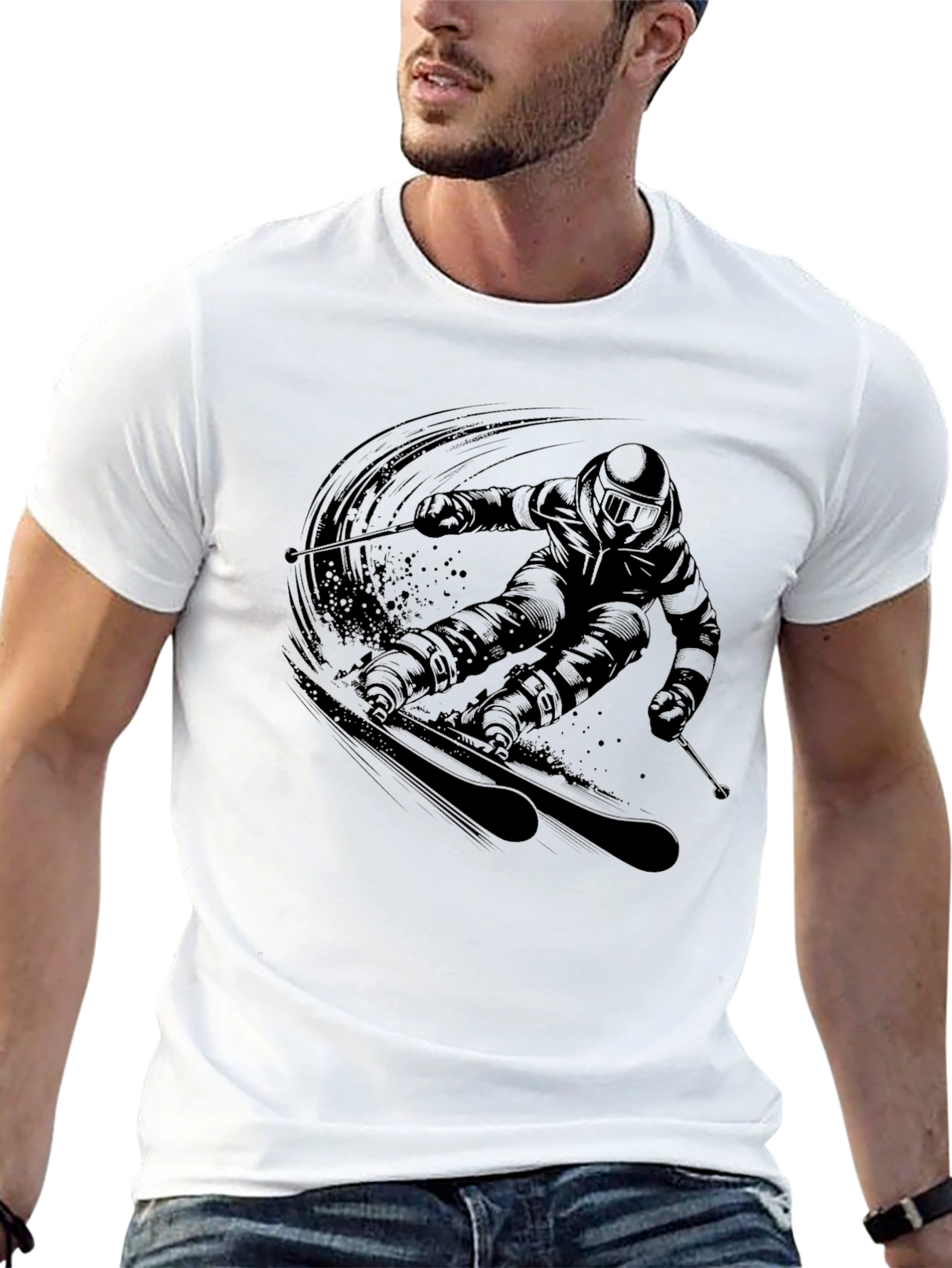 Mens Black Skiing Graphic Tee