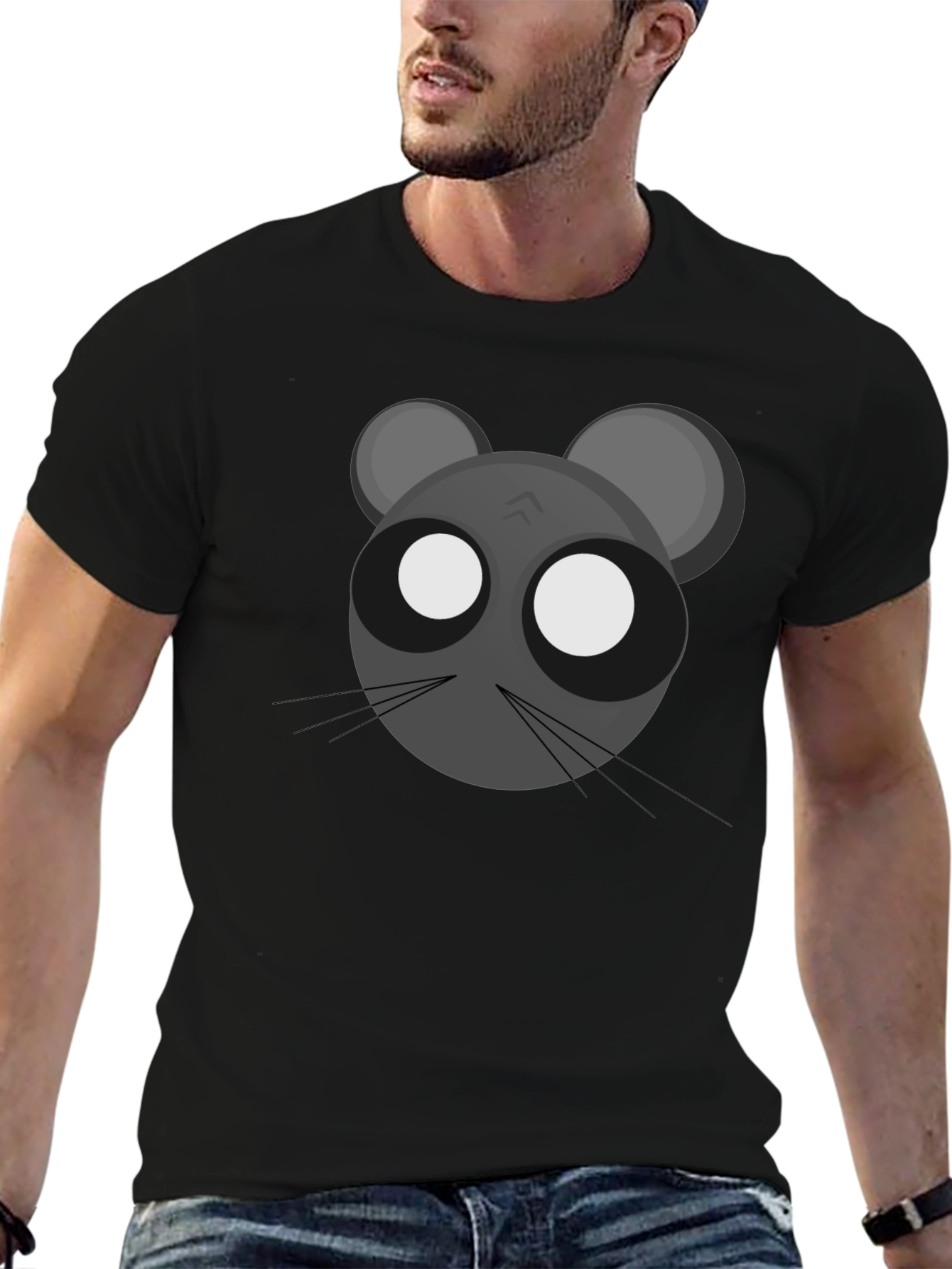 Cartoon Mouse Graphic T-Shirt - Black