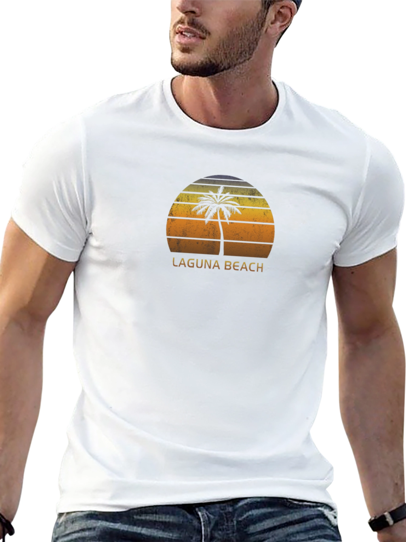 Laguna Beach Palm Tree Sunset Black T-Shirt
