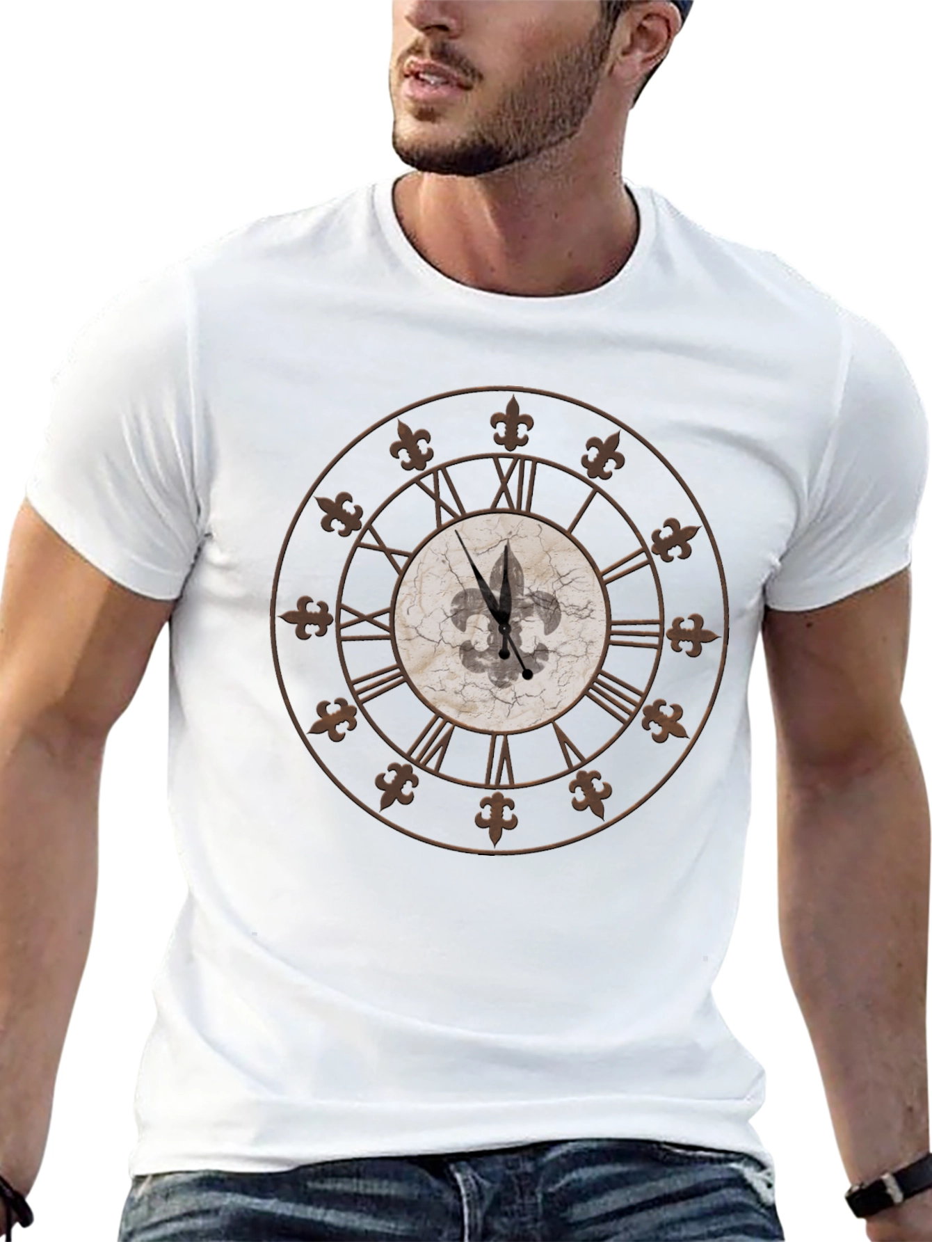 Fleur-de-Lis Clock Graphic Tee - Stylish Comfort
