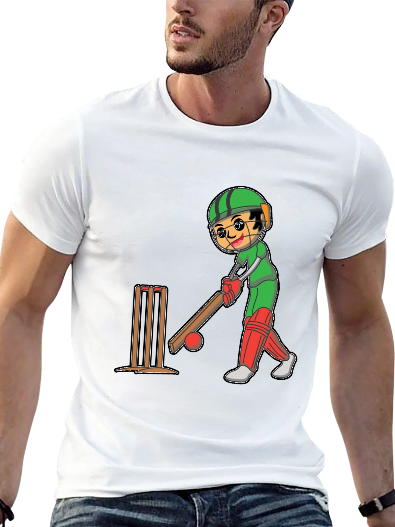 Cricket Player Cartoon Graphic Tee