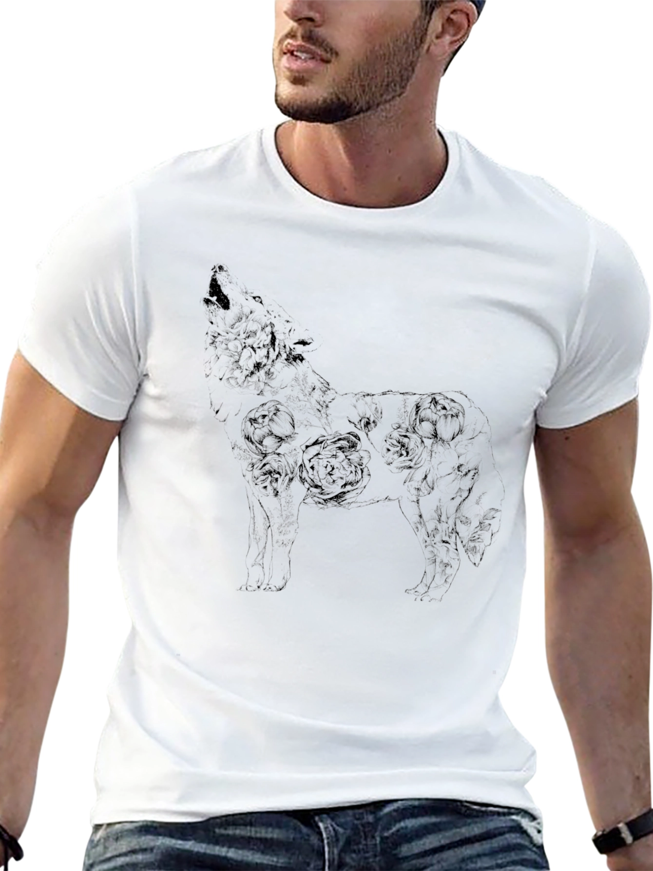 Floral Wolf Graphic Tee - Mens Black T-Shirt