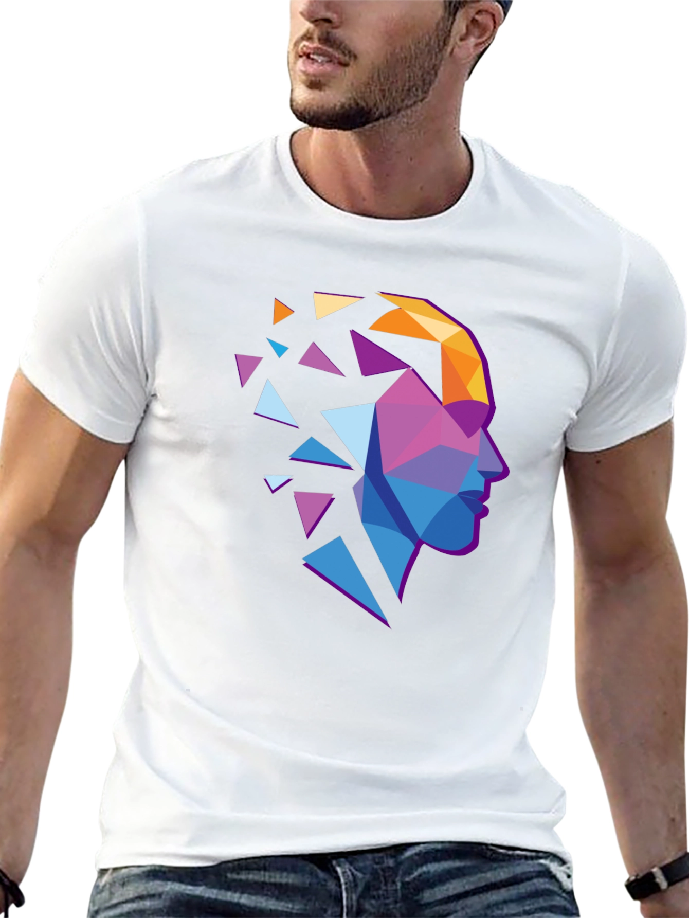 Abstract Geometric Head Graphic Tee - Stylish Modern Design