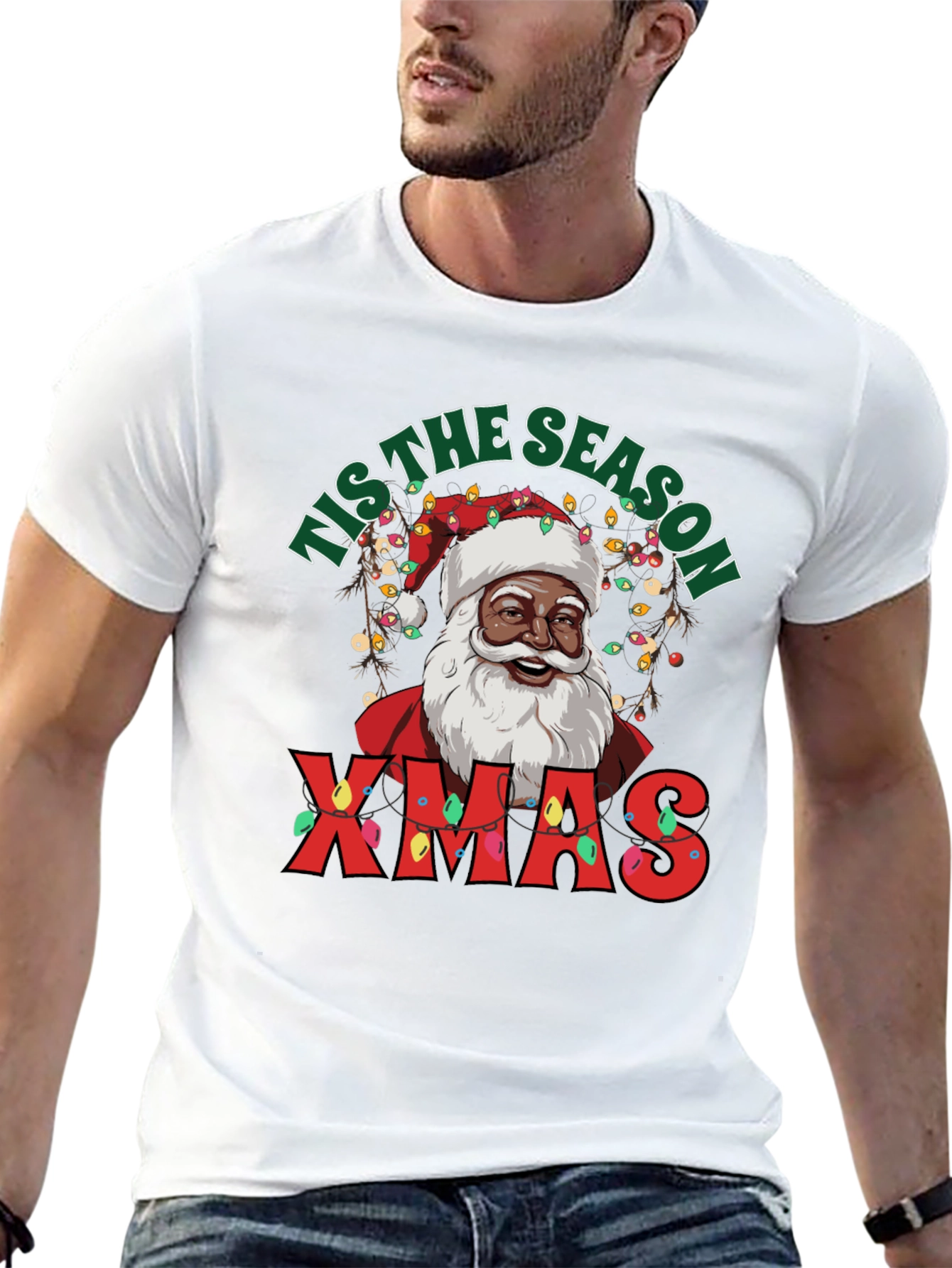 Tis the Season Black Santa Xmas T-Shirt