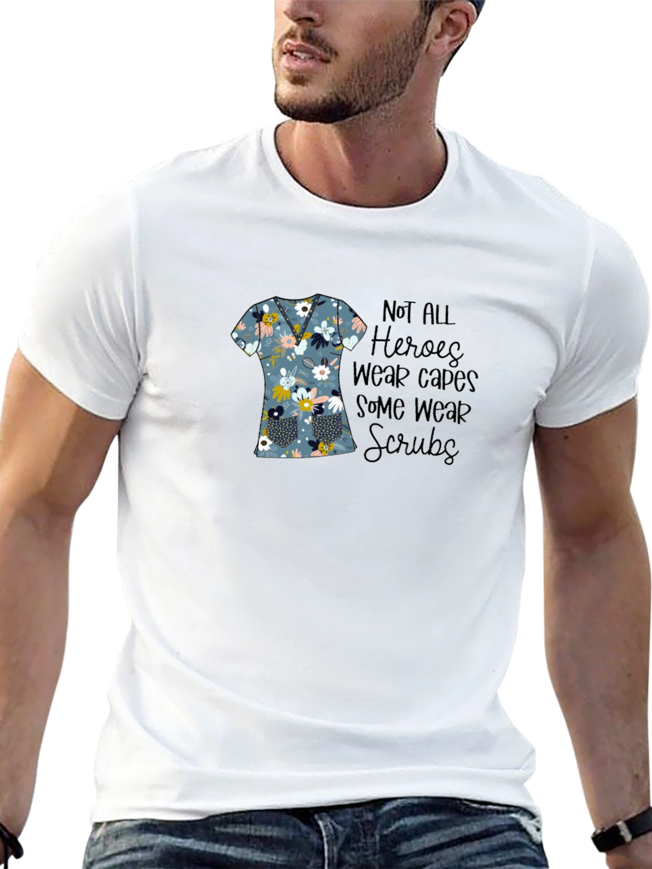 Floral Scrubs T-Shirt - Hero Nurse Tee
