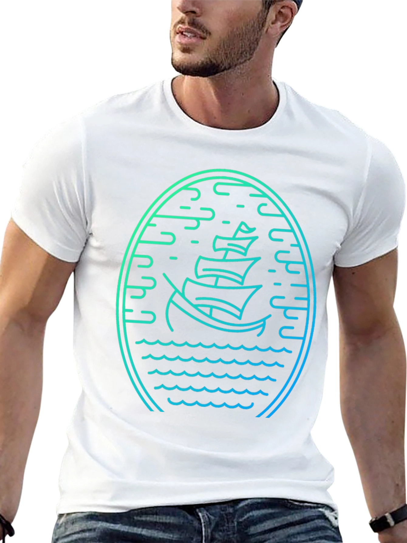 Nautical Boat Graphic Tee - Mens Black T-Shirt