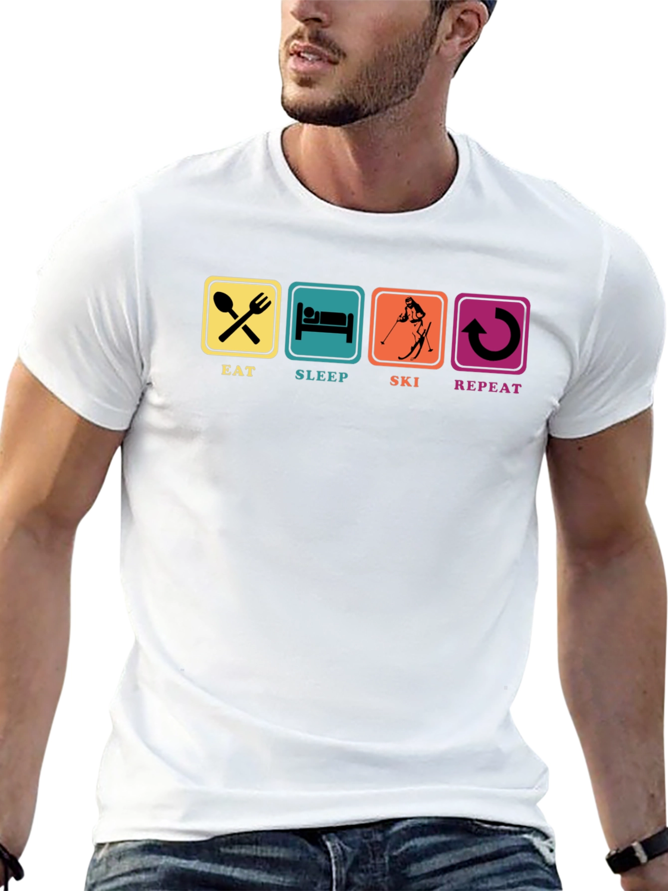 Eat Sleep Ski Repeat T-Shirt Black