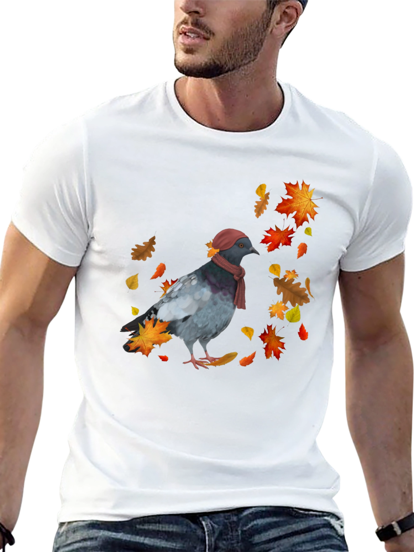 Fall Pigeon T-Shirt - Stylish Bird Autumn Design