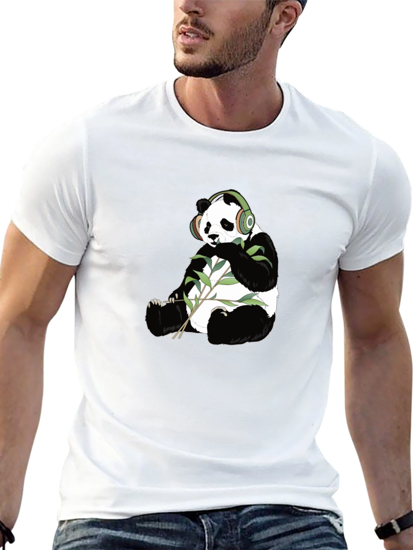 Panda with Headphones Graphic Tee - Black Cotton