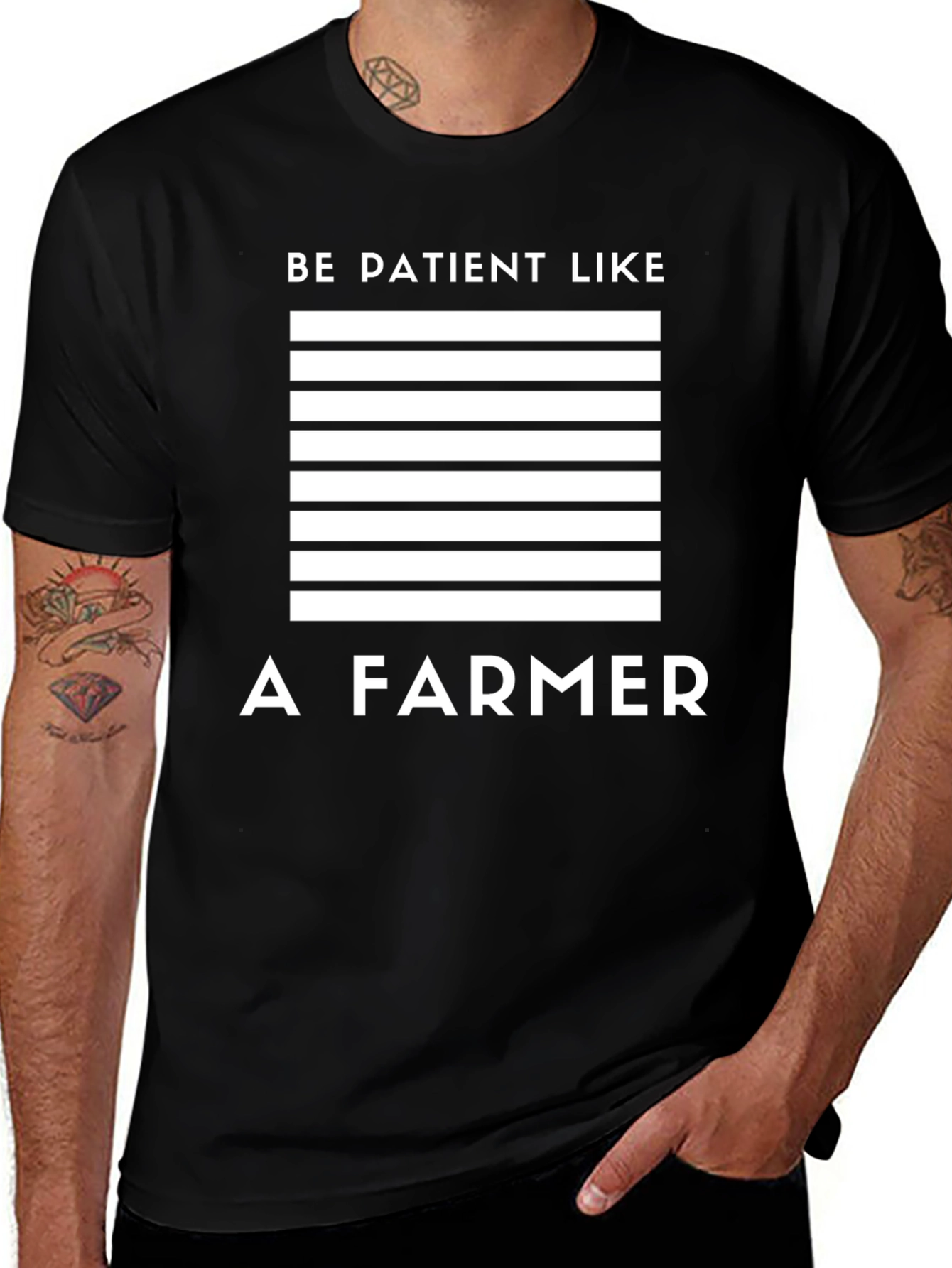 Patient Farmer T-Shirt: Black Cotton Blend Graphic Tee