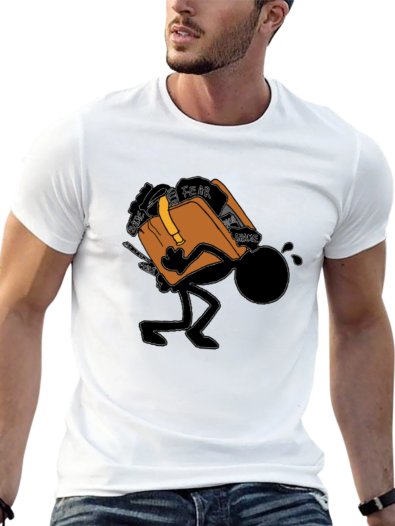 Burdened Stick Figure Graphic T-Shirt