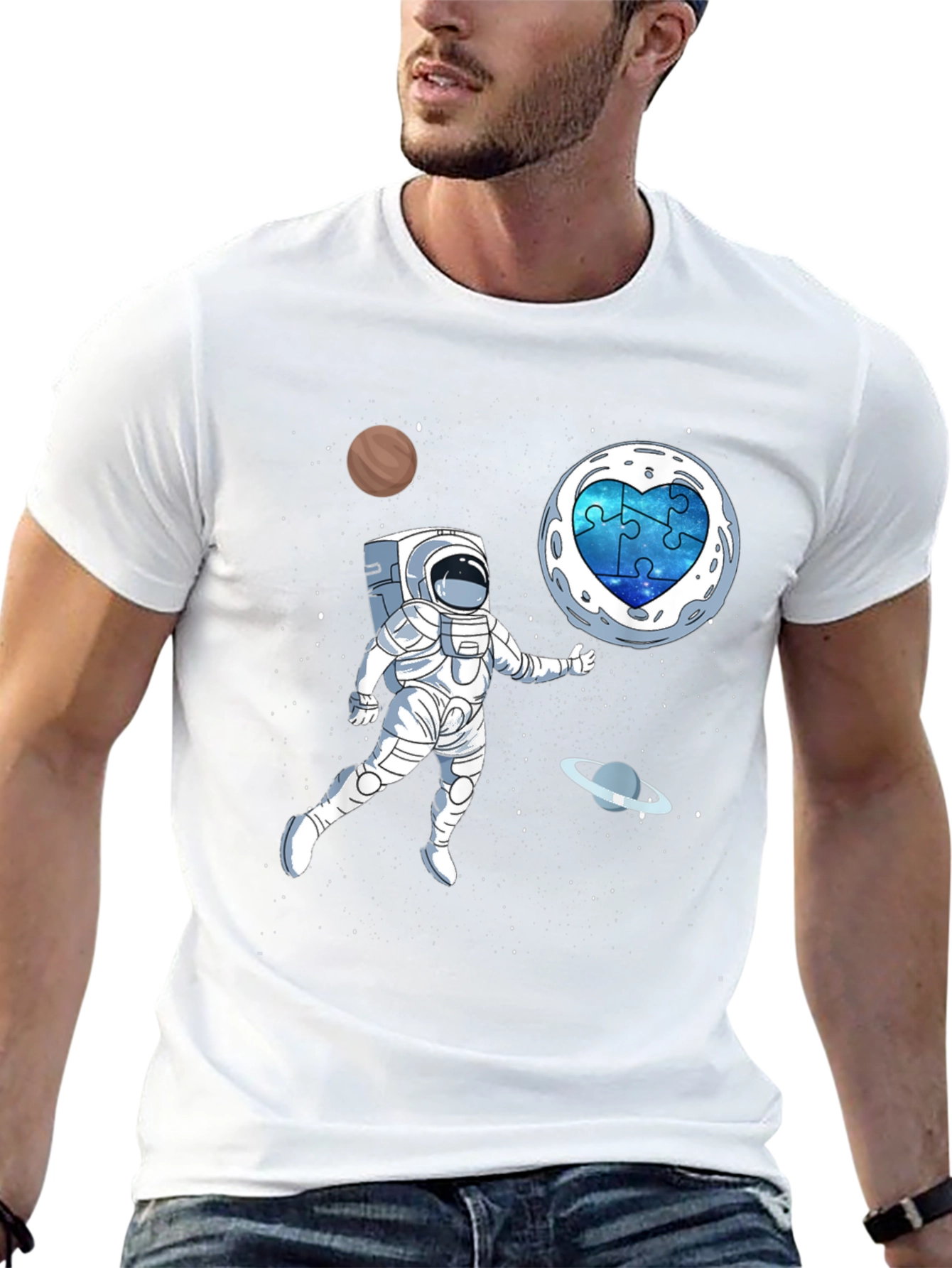 Astronaut Autism Awareness T-Shirt Space Puzzle Heart
