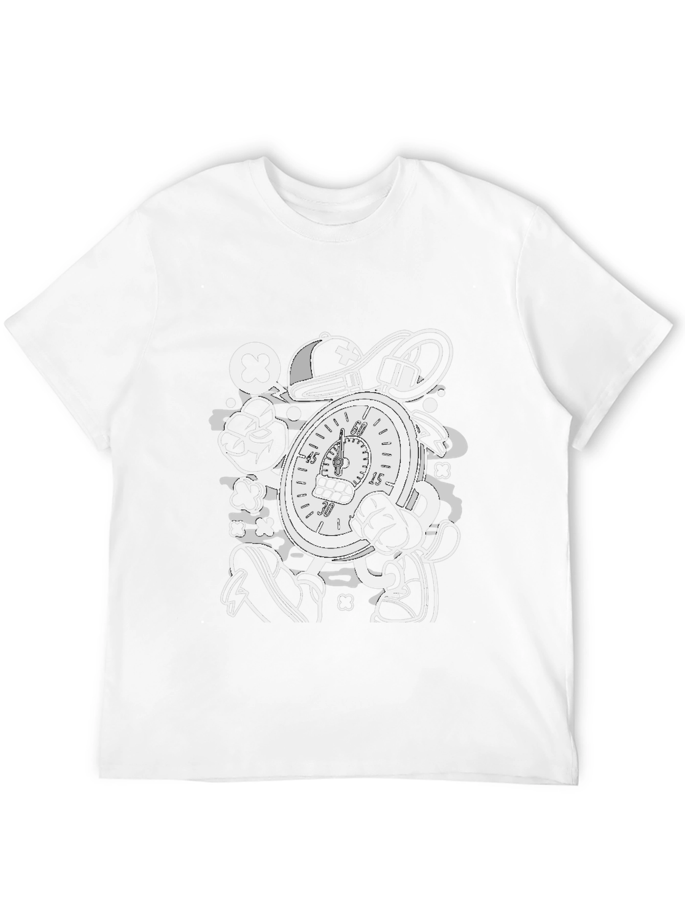 Cartoon Stopwatch Graphic Tee - Black