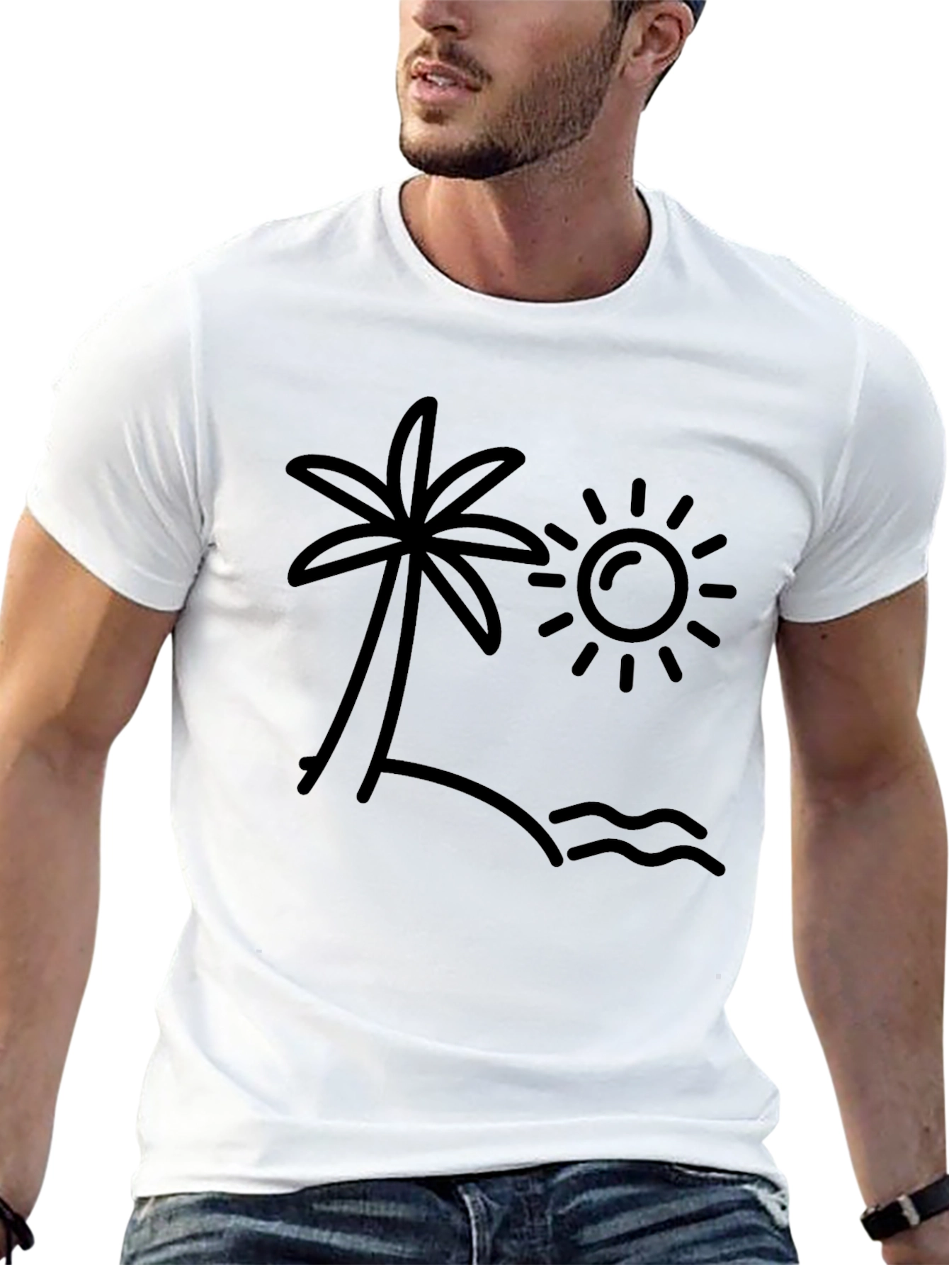 Tropical Beach Graphic Tee - Black