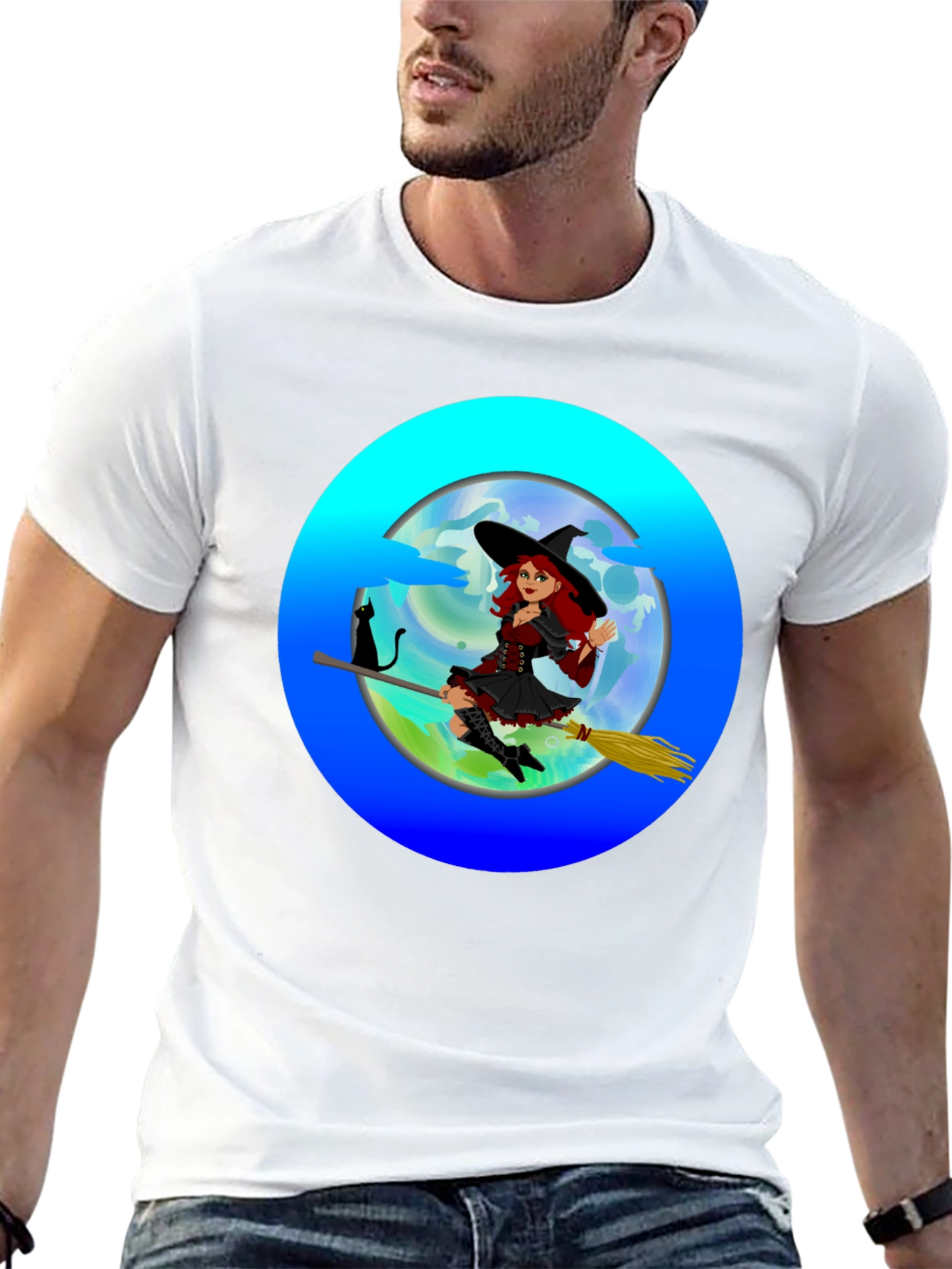 Witch on Broom T-Shirt - Spooky & Fun!
