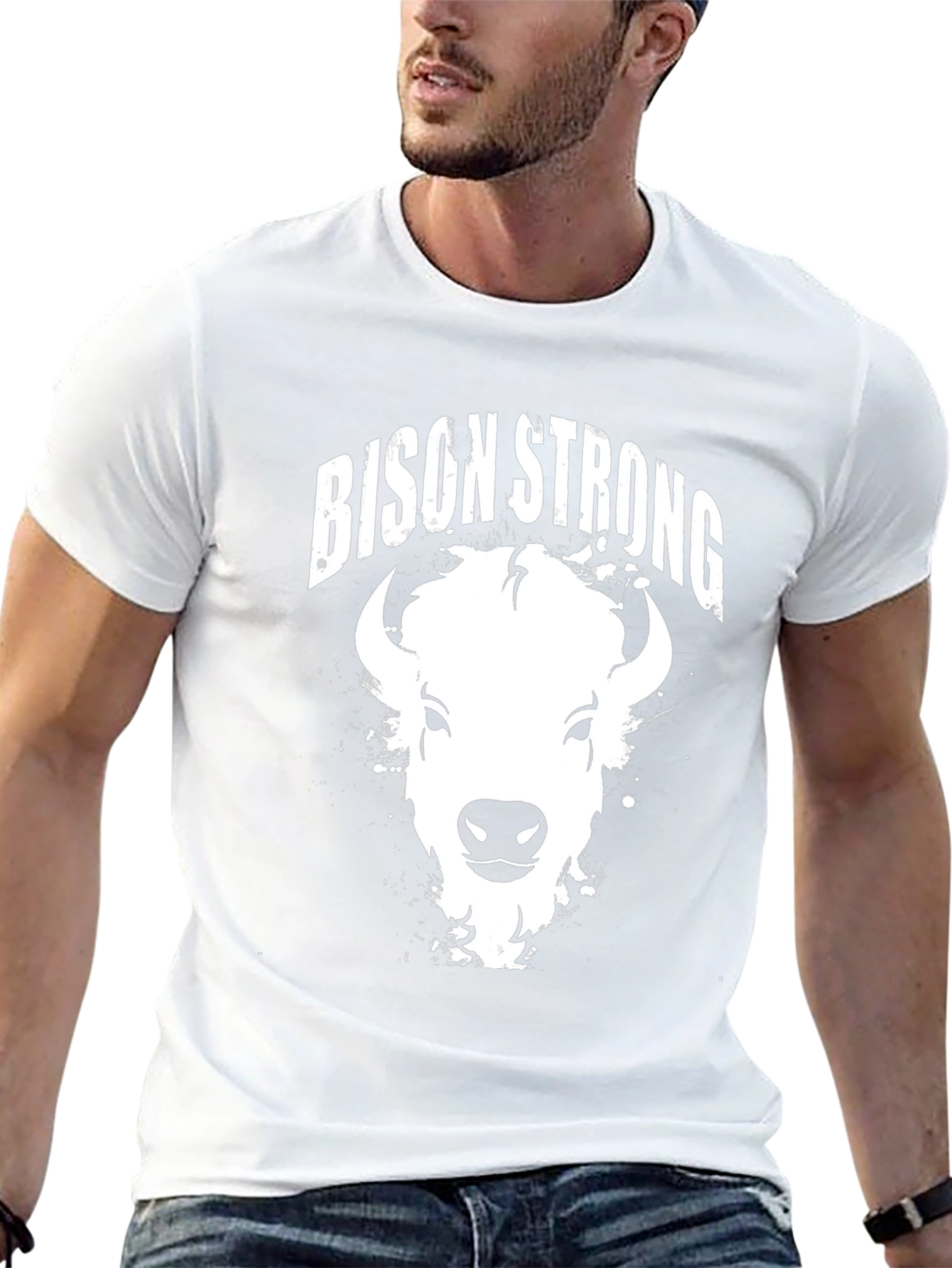 Bison Strong Graphic Tee - Black Cotton T-Shirt