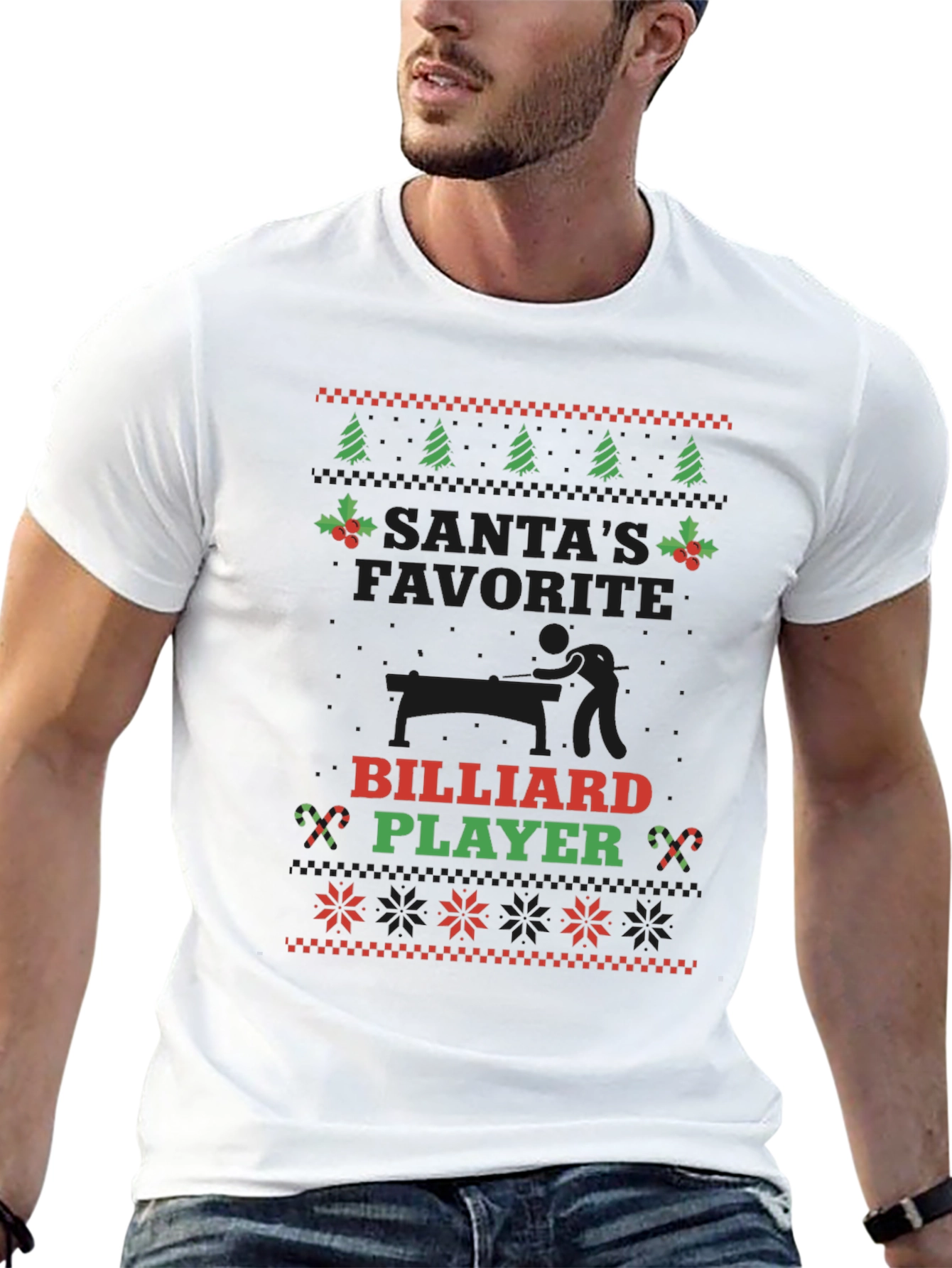 Santas Favorite Billiard Player Christmas T-Shirt