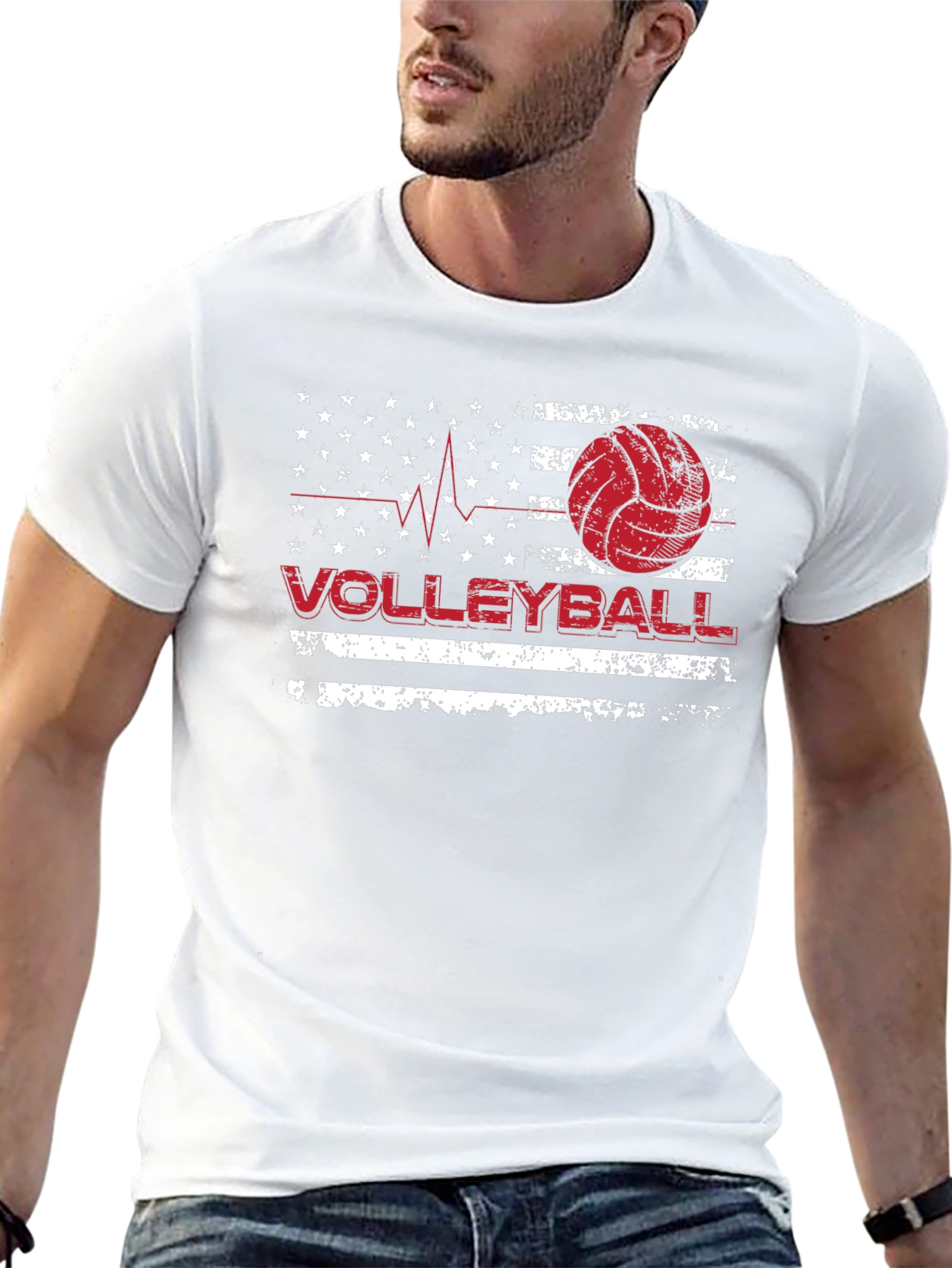 Volleyball American Flag Graphic T-Shirt
