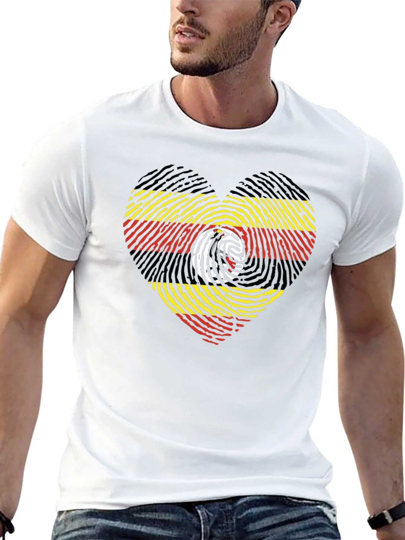 Uganda Flag Fingerprint Heart Graphic Tee
